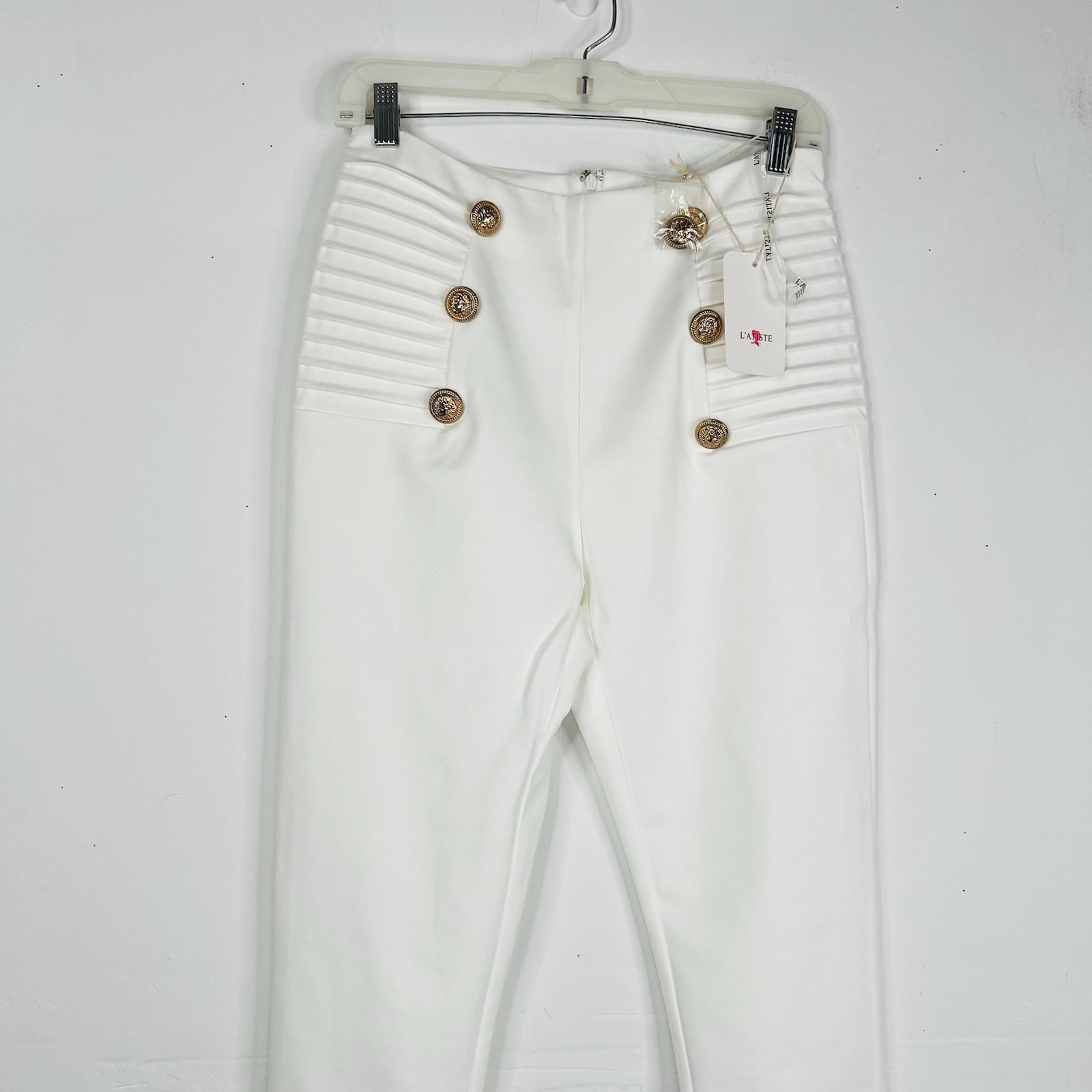 New L'Atiste By Amy Polyester Spandex Size M Off White Skinny Leg Back Zip