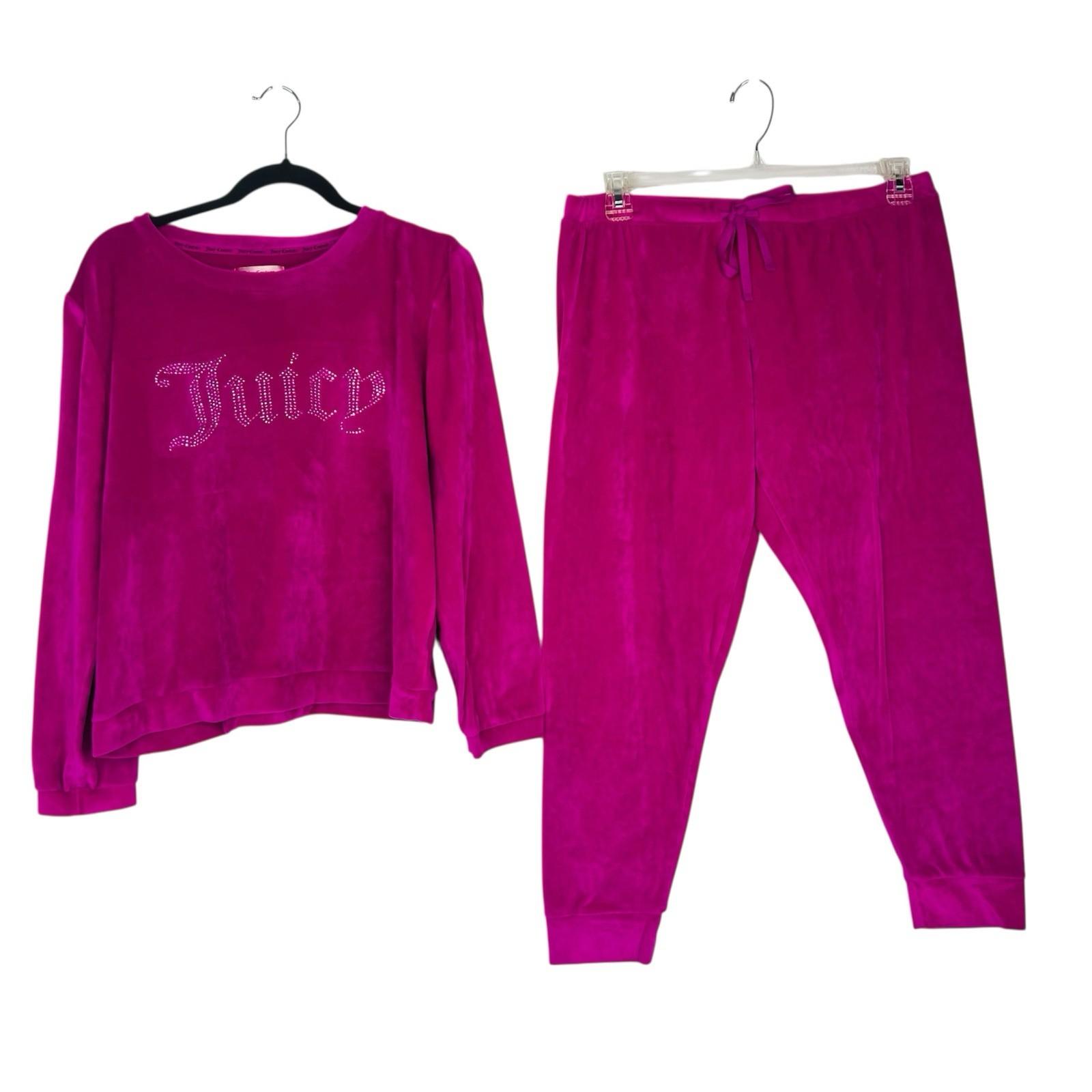 Juicy Couture Y2K Pajama Set Pant Sweater XL  Loungewear Pink Sparkly Logo
