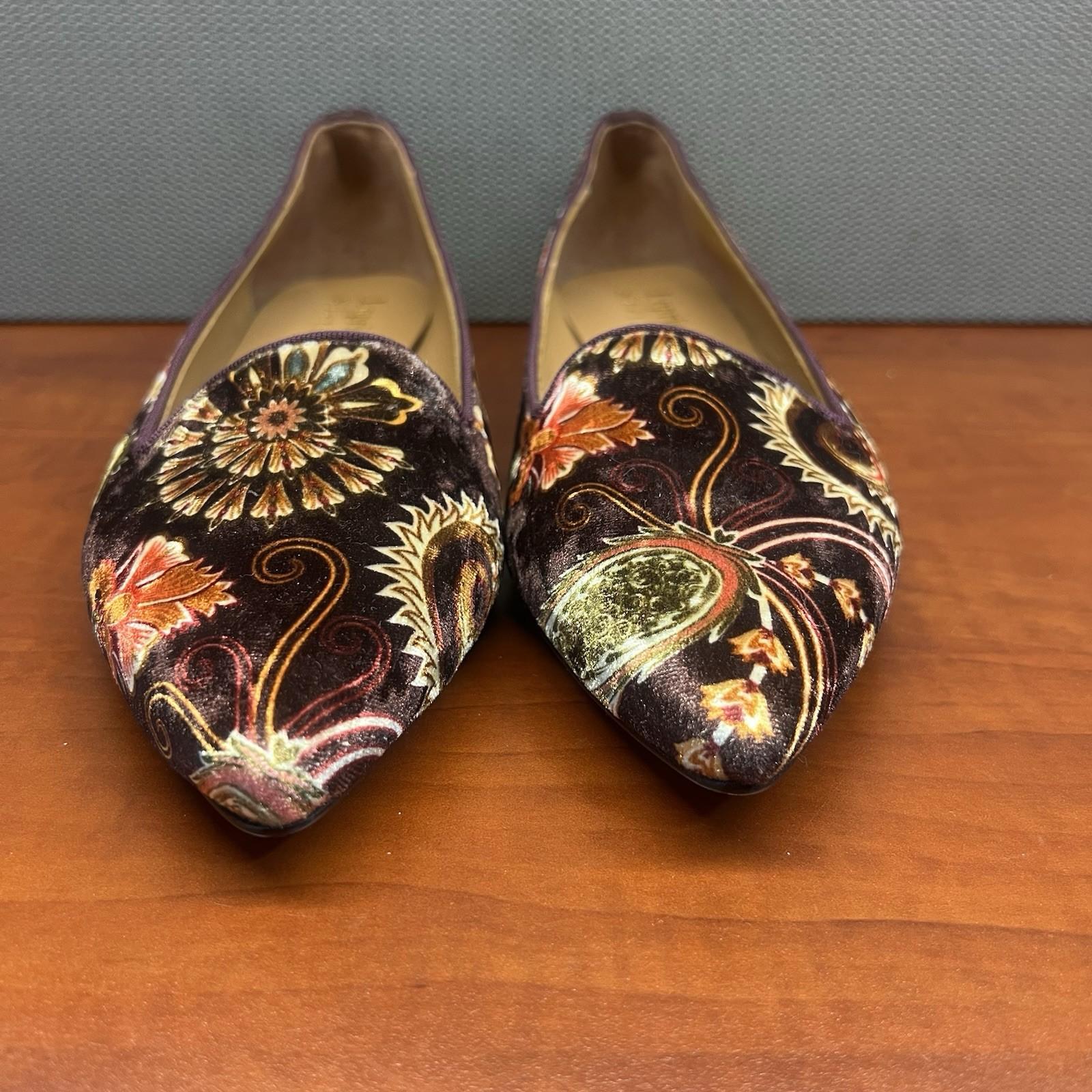 Lopriore Sisters Milano Women Velvet Loafers Shoes Size 39 Paisley Pointed Toes