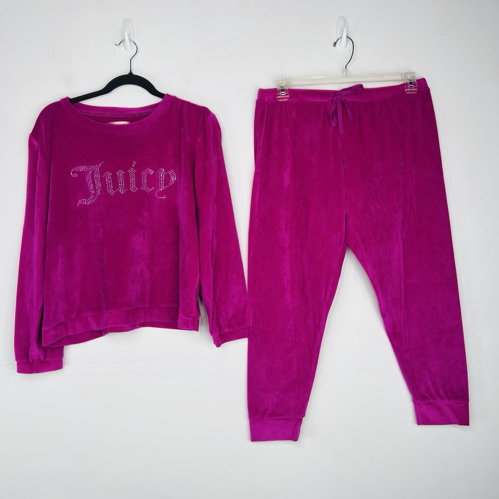 Juicy Couture Y2K Pajama Set Pant Sweater XL  Loungewear Pink Sparkly Logo