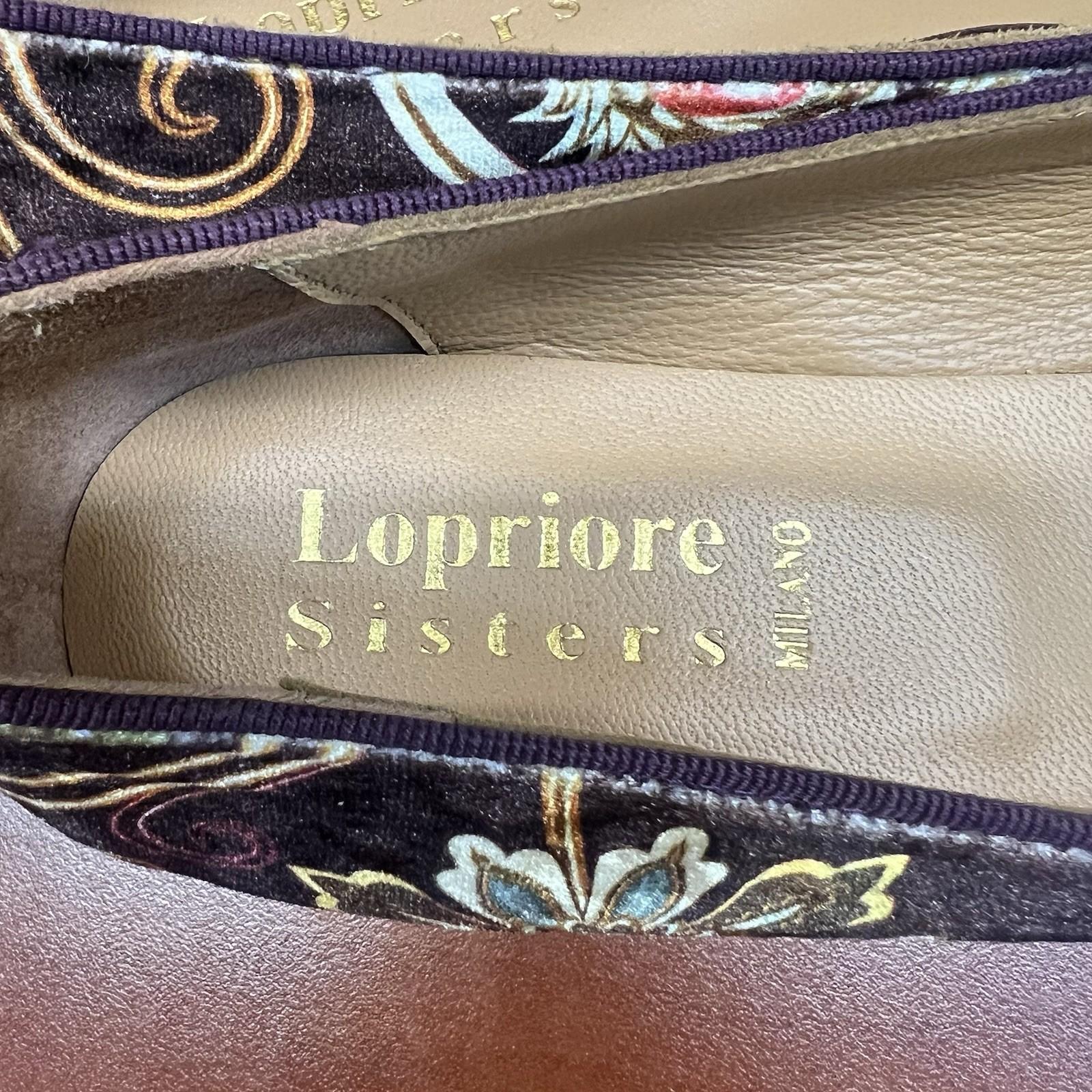 Lopriore Sisters Milano Women Velvet Loafers Shoes Size 39 Paisley Pointed Toes
