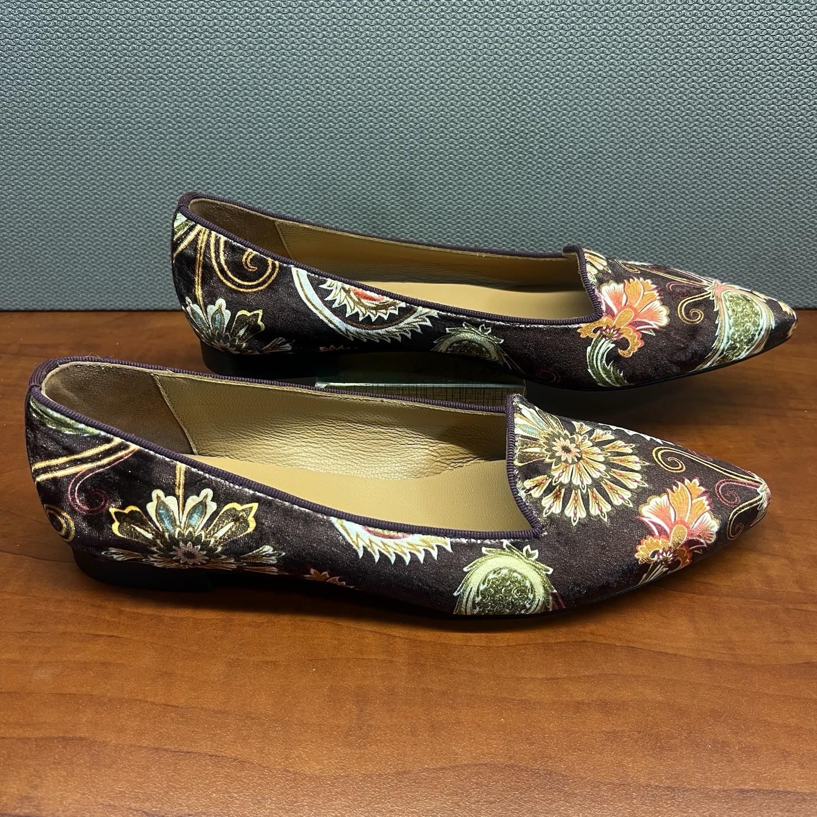 Lopriore Sisters Milano Women Velvet Loafers Shoes Size 39 Paisley Pointed Toes