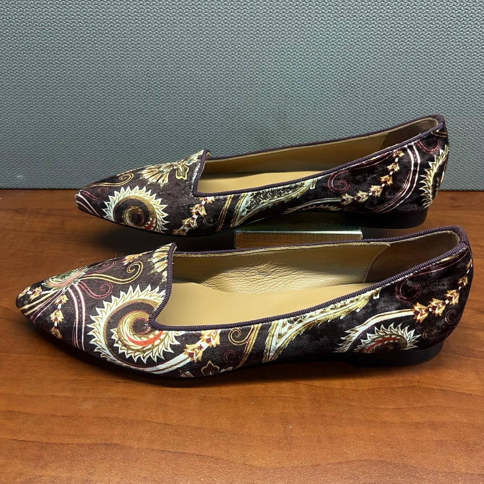 Lopriore Sisters Milano Women Velvet Loafers Shoes Size 39 Paisley Pointed Toes