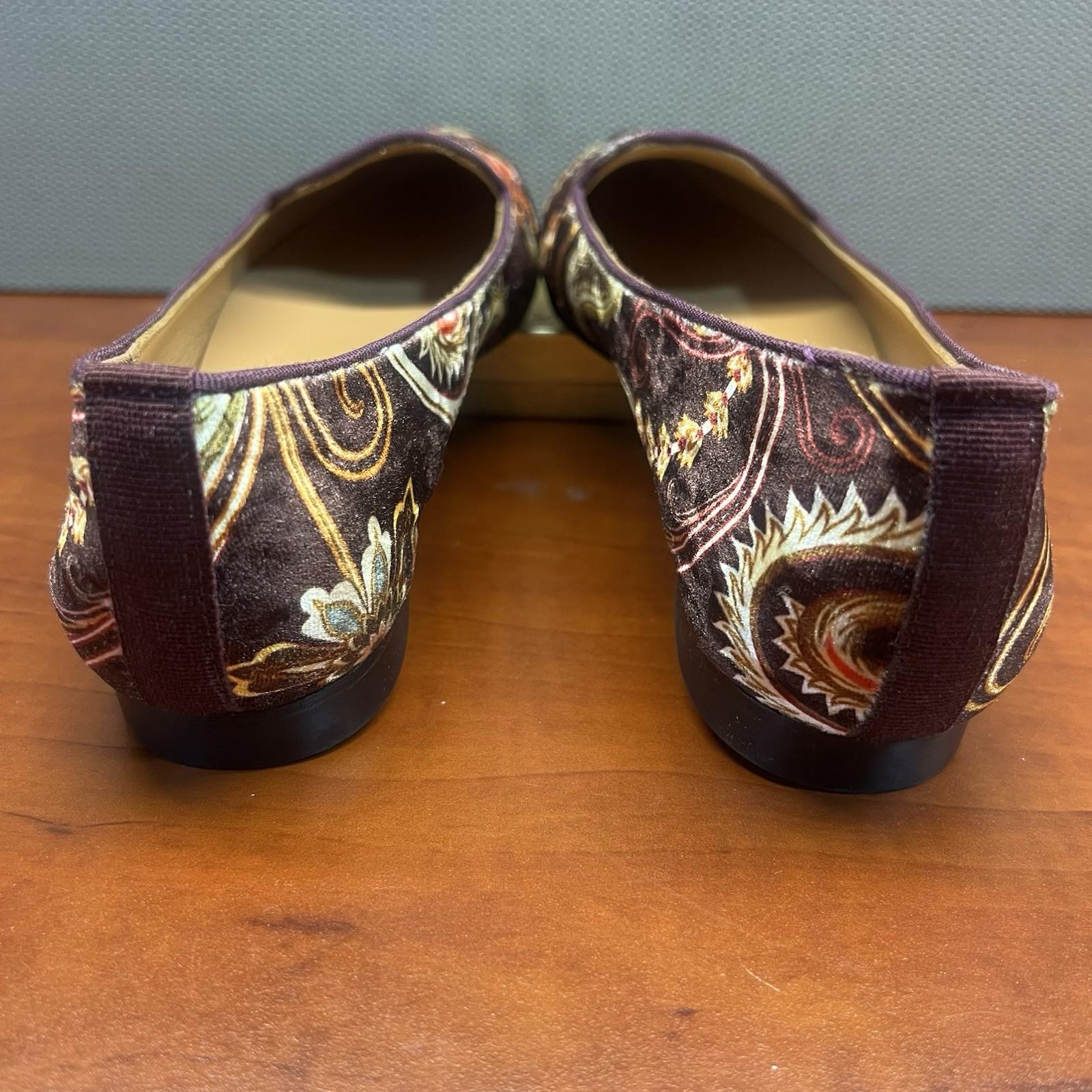 Lopriore Sisters Milano Women Velvet Loafers Shoes Size 39 Paisley Pointed Toes