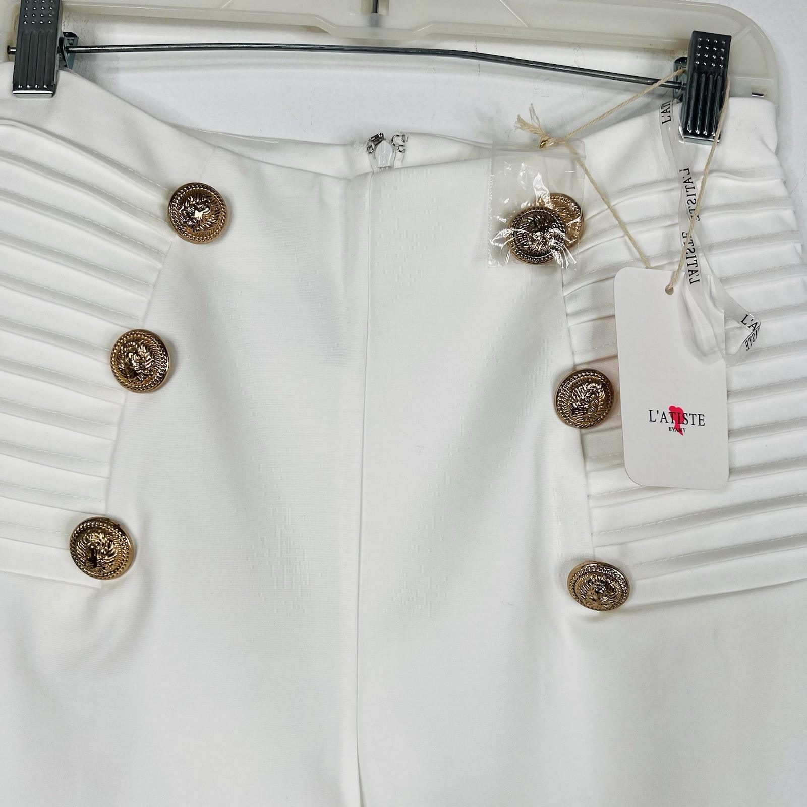 New L'Atiste By Amy Polyester Spandex Size M Off White Skinny Leg Back Zip