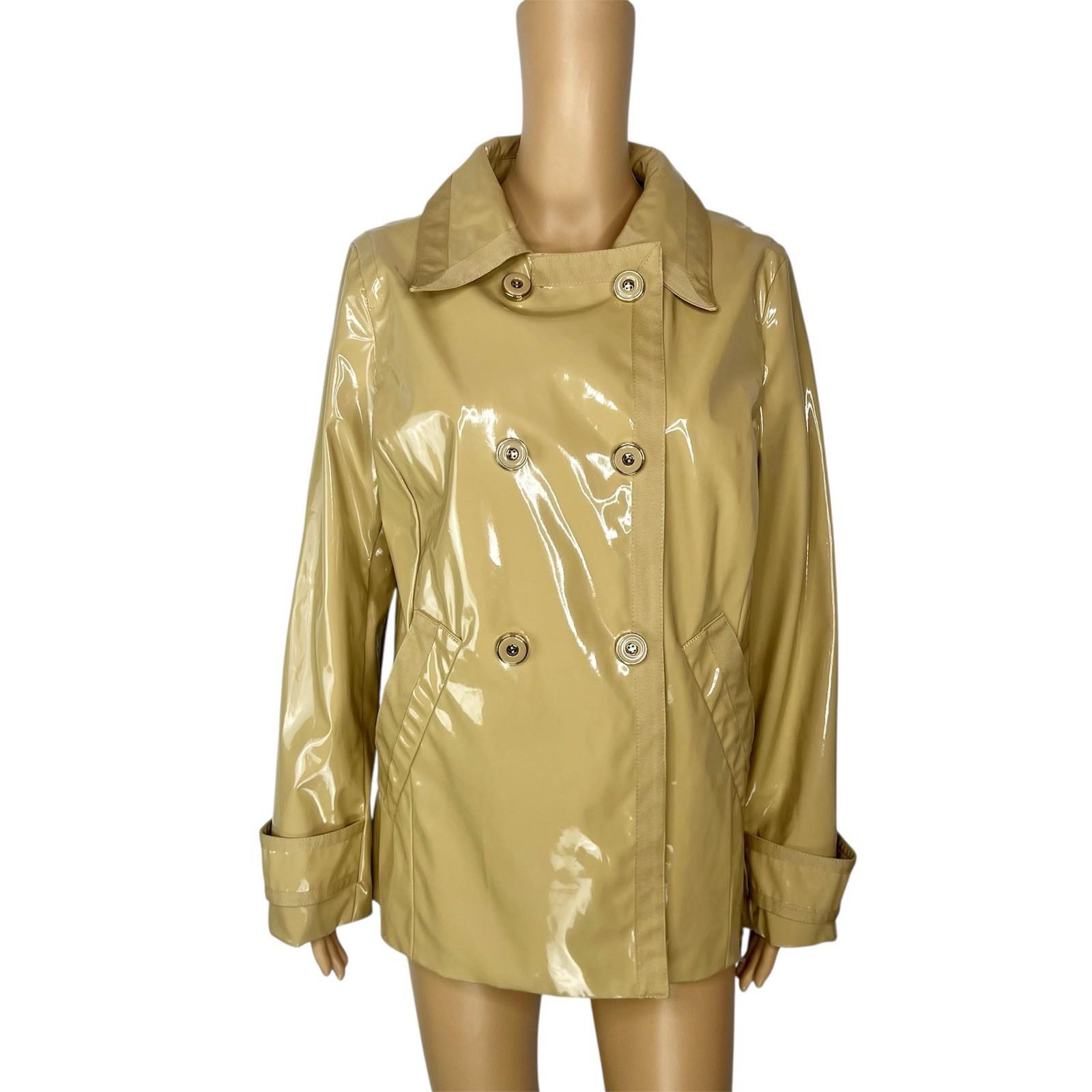 New York & C Women PVC Rain Coat Size M Yellow Gold Double Breasted Wind Braker