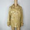 New York & C Women PVC Rain Coat Size M Yellow Gold Double Breasted Wind Braker