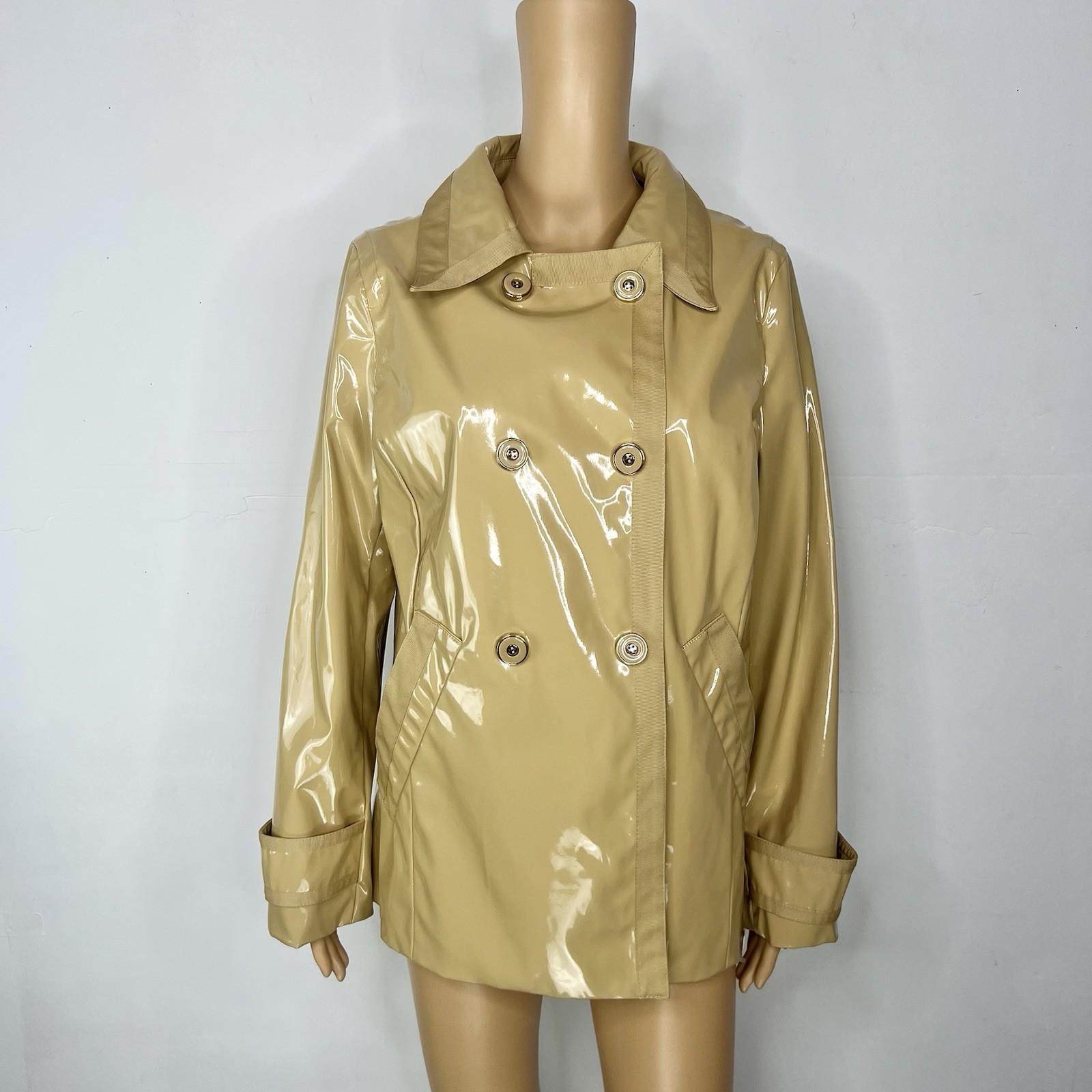 New York & C Women PVC Rain Coat Size M Yellow Gold Double Breasted Wind Braker
