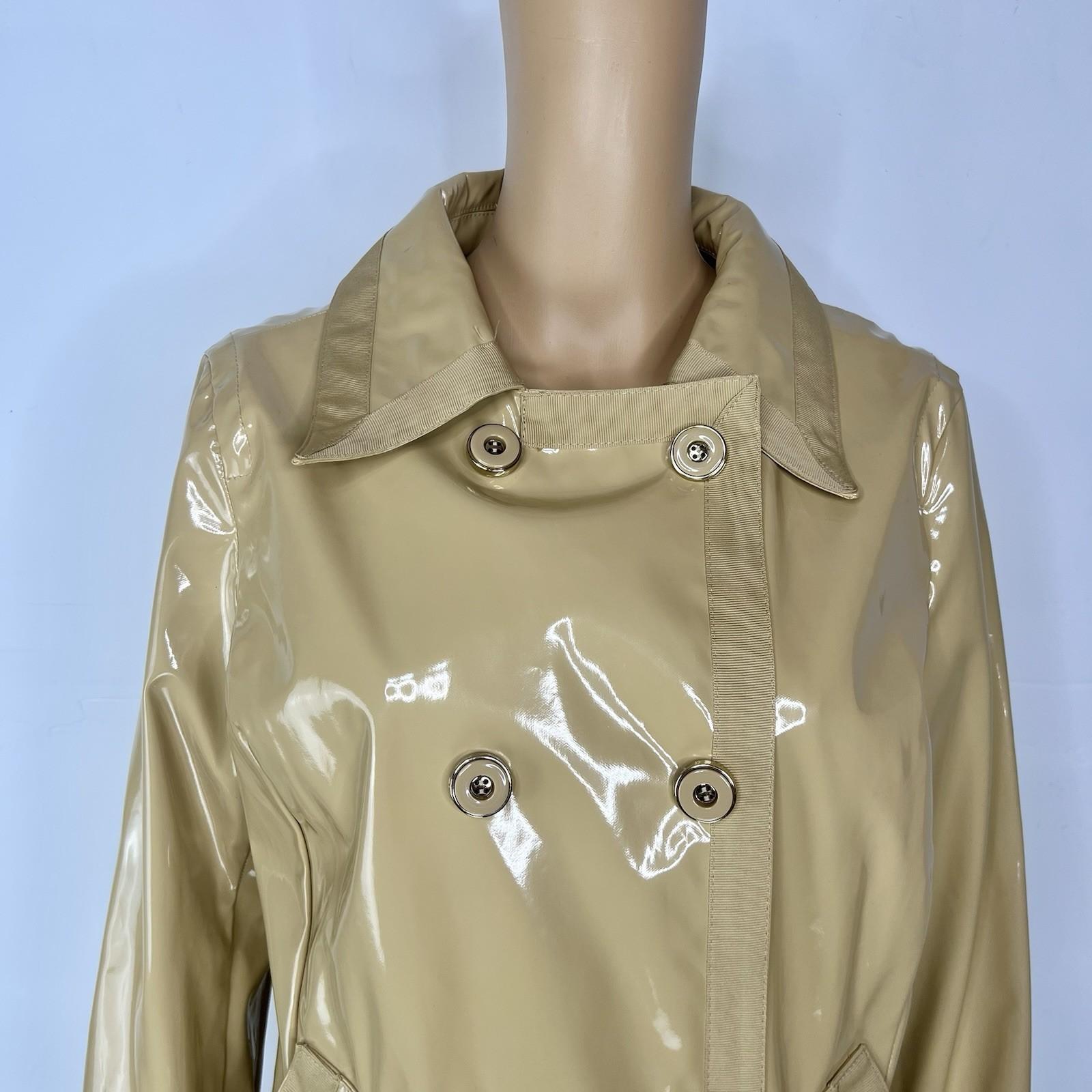 New York & C Women PVC Rain Coat Size M Yellow Gold Double Breasted Wind Braker
