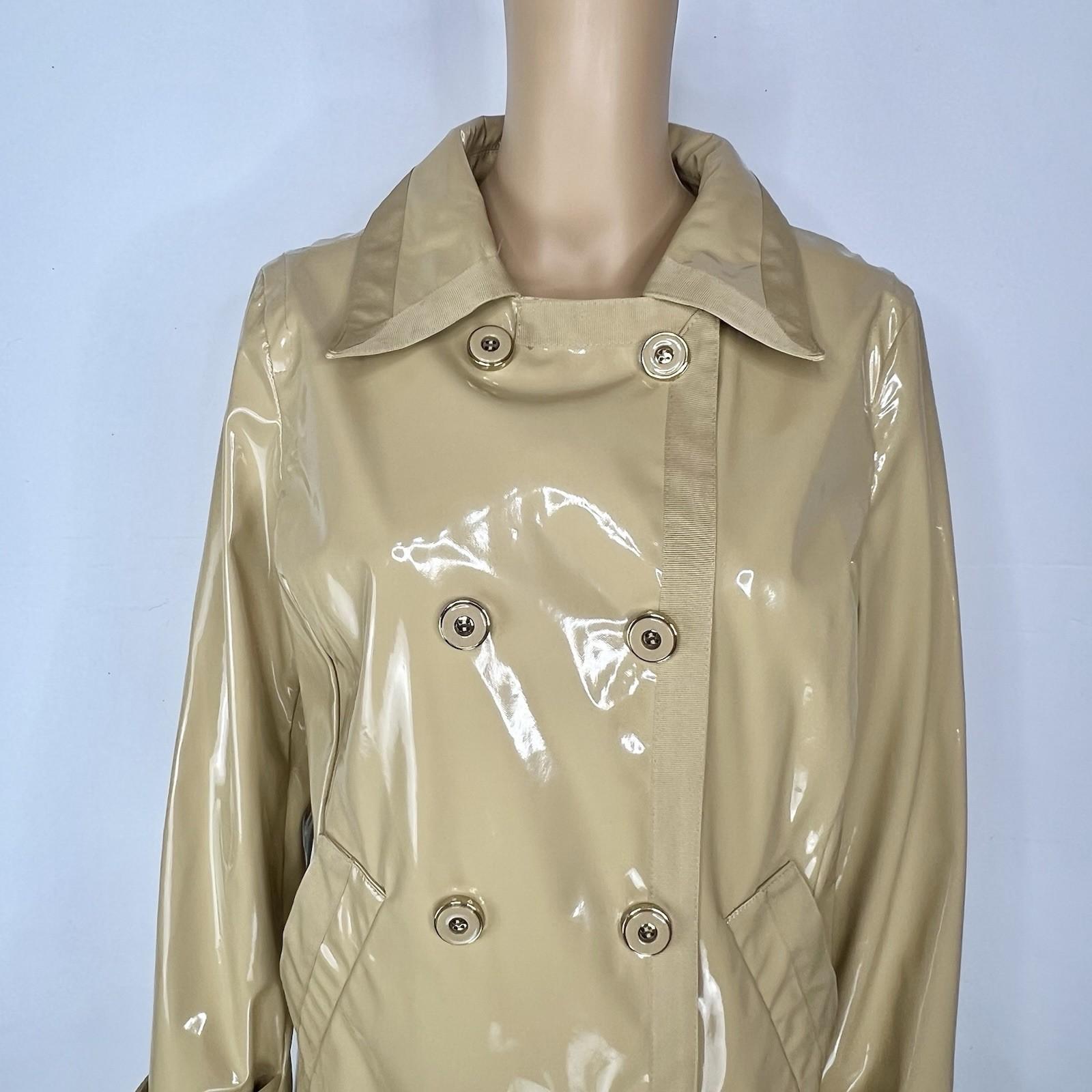 New York & C Women PVC Rain Coat Size M Yellow Gold Double Breasted Wind Braker