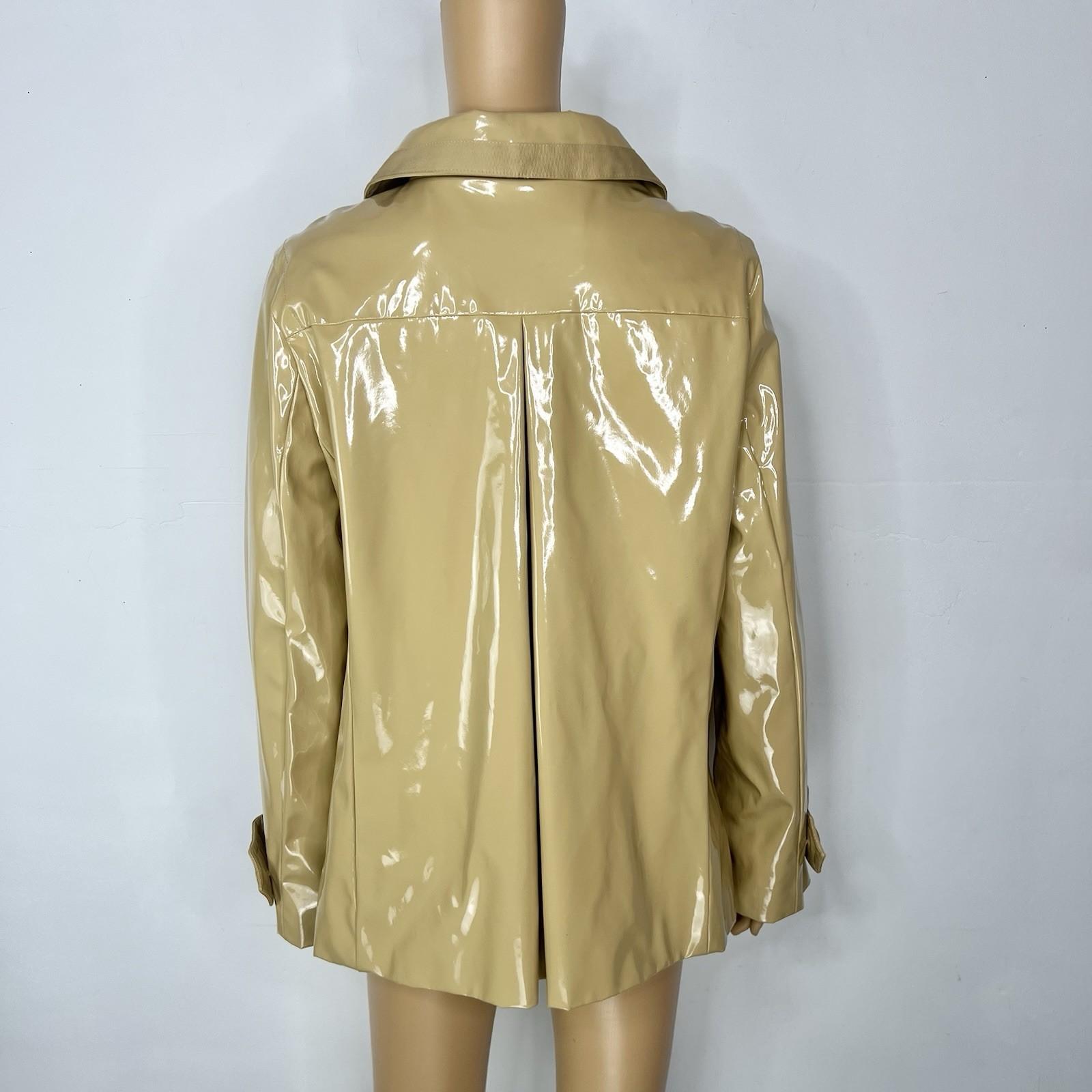 New York & C Women PVC Rain Coat Size M Yellow Gold Double Breasted Wind Braker