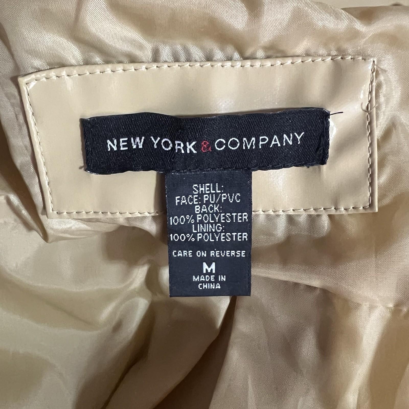 New York & C Women PVC Rain Coat Size M Yellow Gold Double Breasted Wind Braker