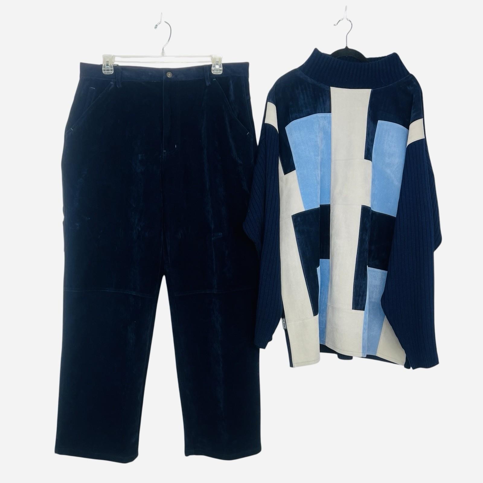 Koman Sport Men 2PC Track Jacket XXL PantS 40X32  Faux Suede Patchwork Navy New