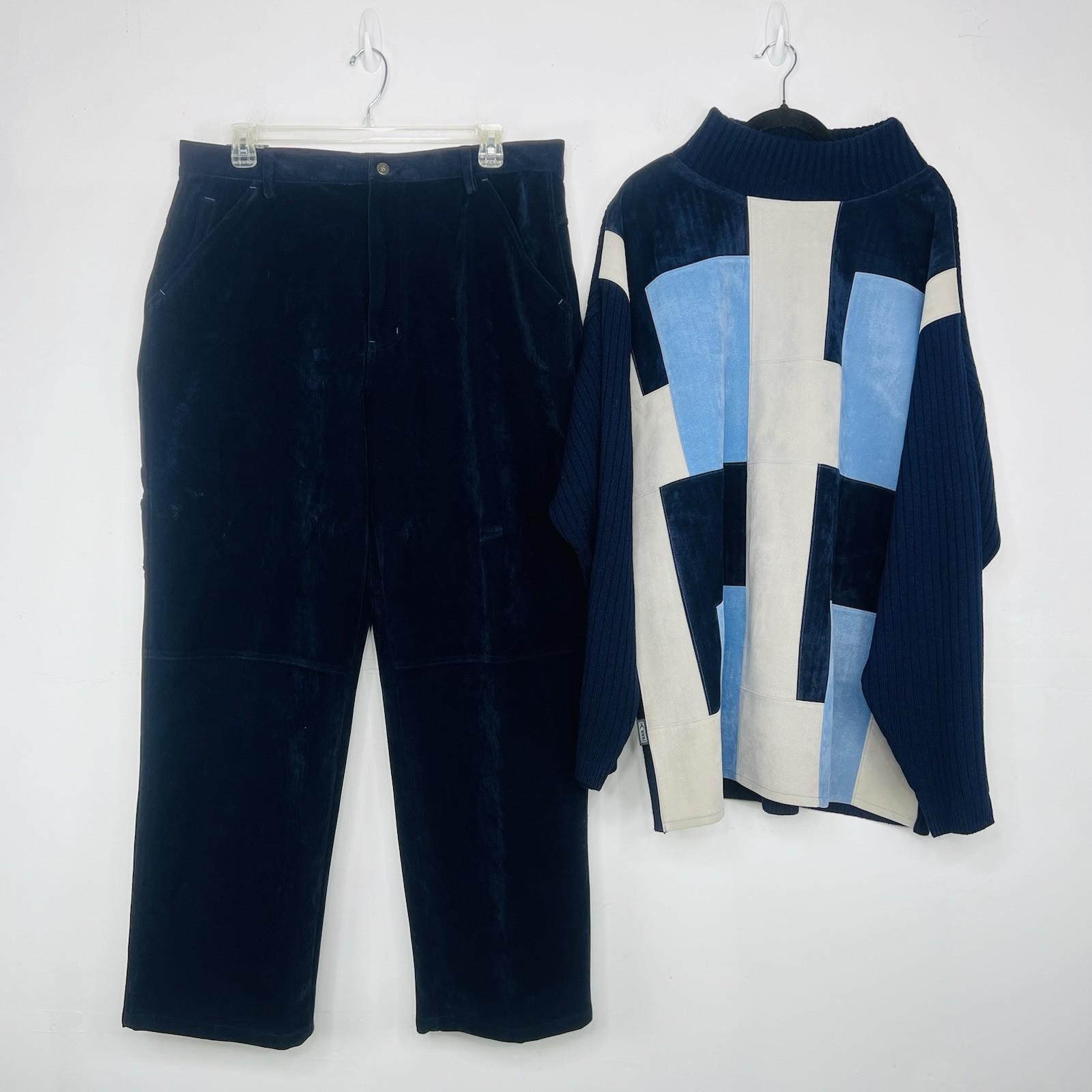 Koman Sport Men 2PC Track Jacket XXL PantS 40X32  Faux Suede Patchwork Navy New