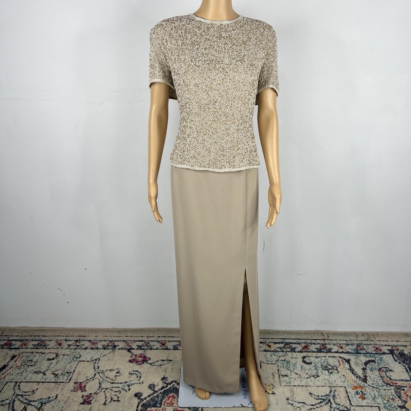 Adrianna Papell Evening Evening 100% Silk Beaded Top and Maxi Skirt Size 16