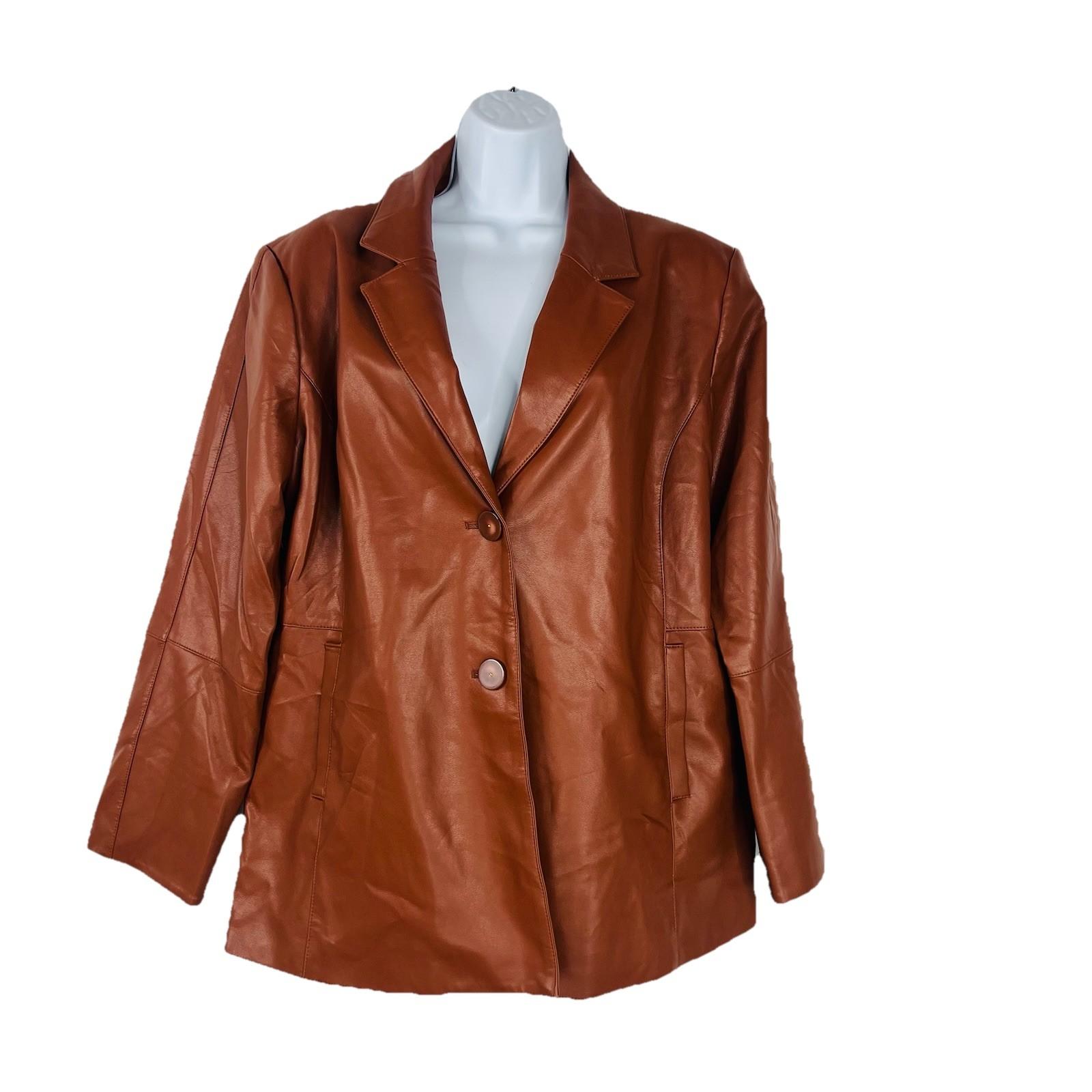Dennis Basso Women Luxe Faux Leather A-Line Jacket Size MP Cognac New Preppy