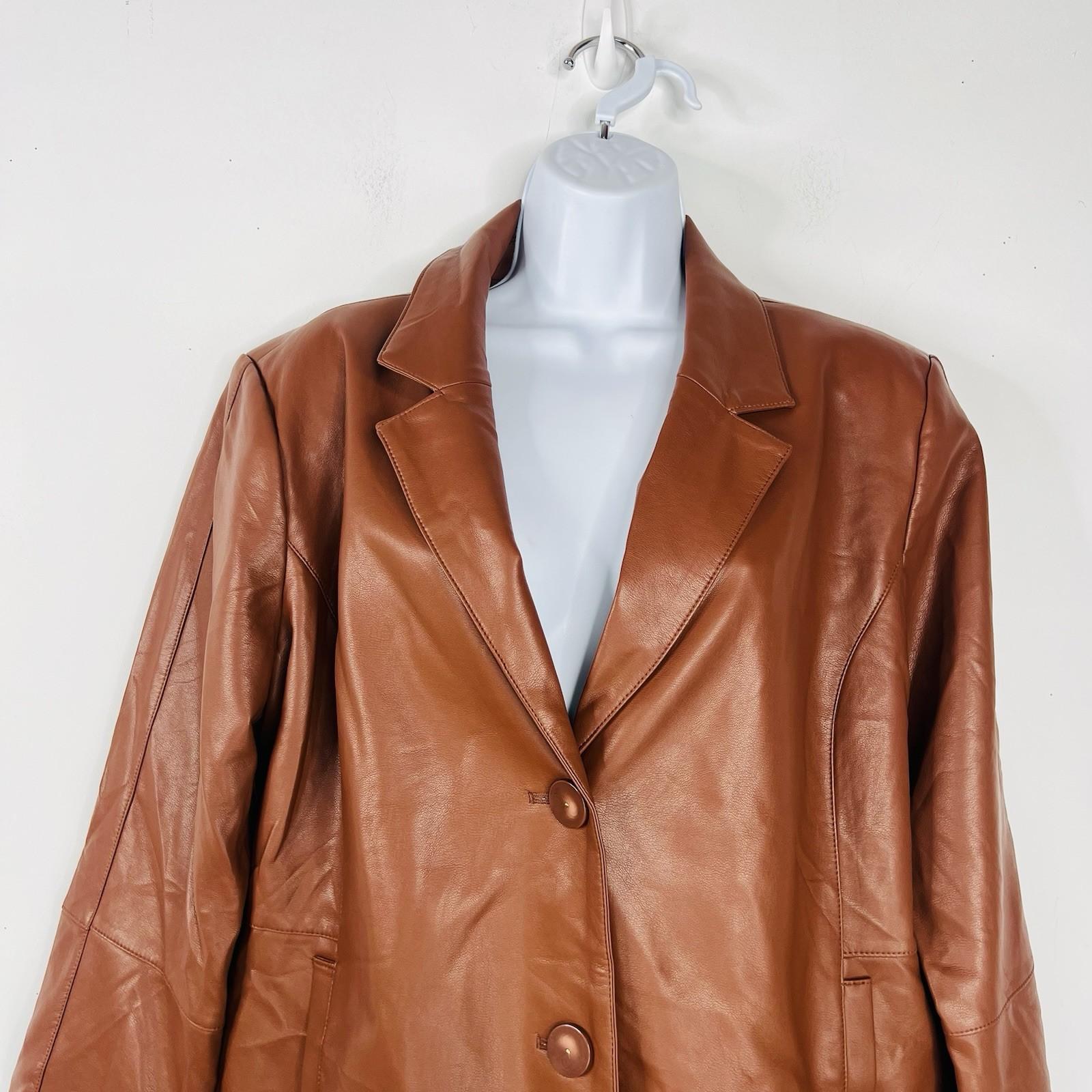 Dennis Basso Women Luxe Faux Leather A-Line Jacket Size MP Cognac New Preppy