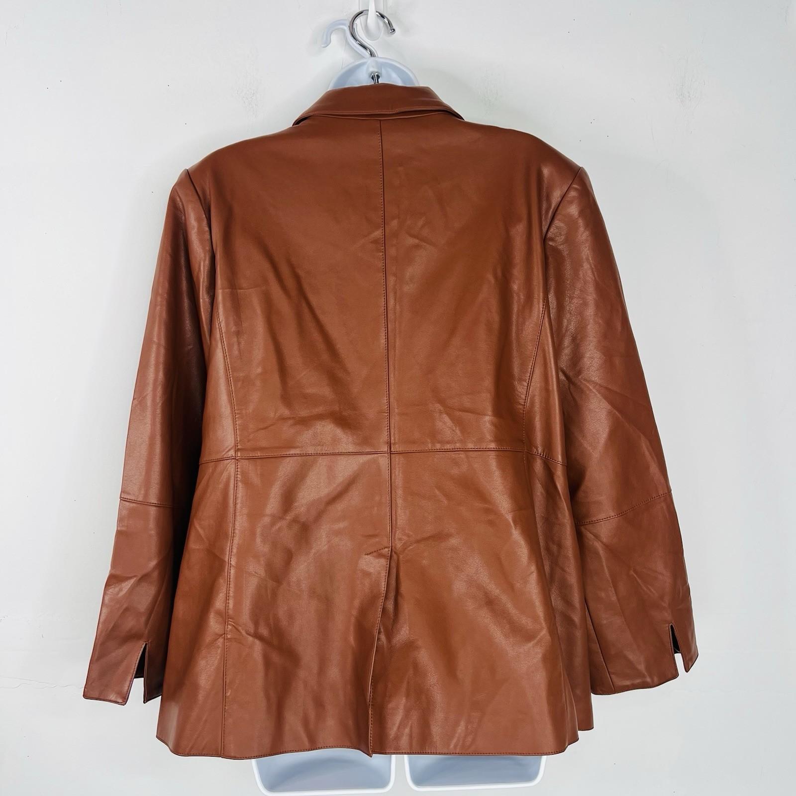 Dennis Basso Women Luxe Faux Leather A-Line Jacket Size MP Cognac New Preppy