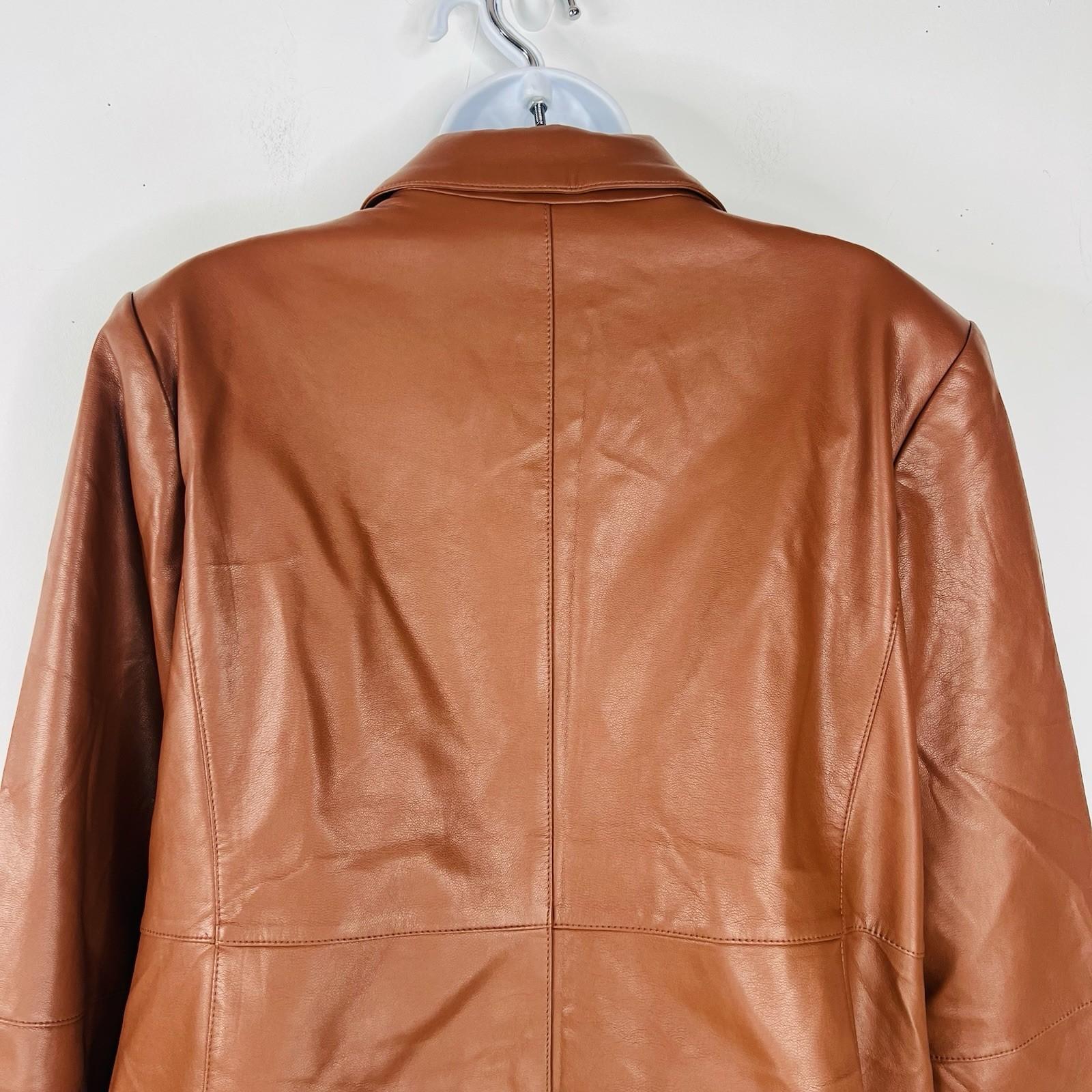 Dennis Basso Women Luxe Faux Leather A-Line Jacket Size MP Cognac New Preppy