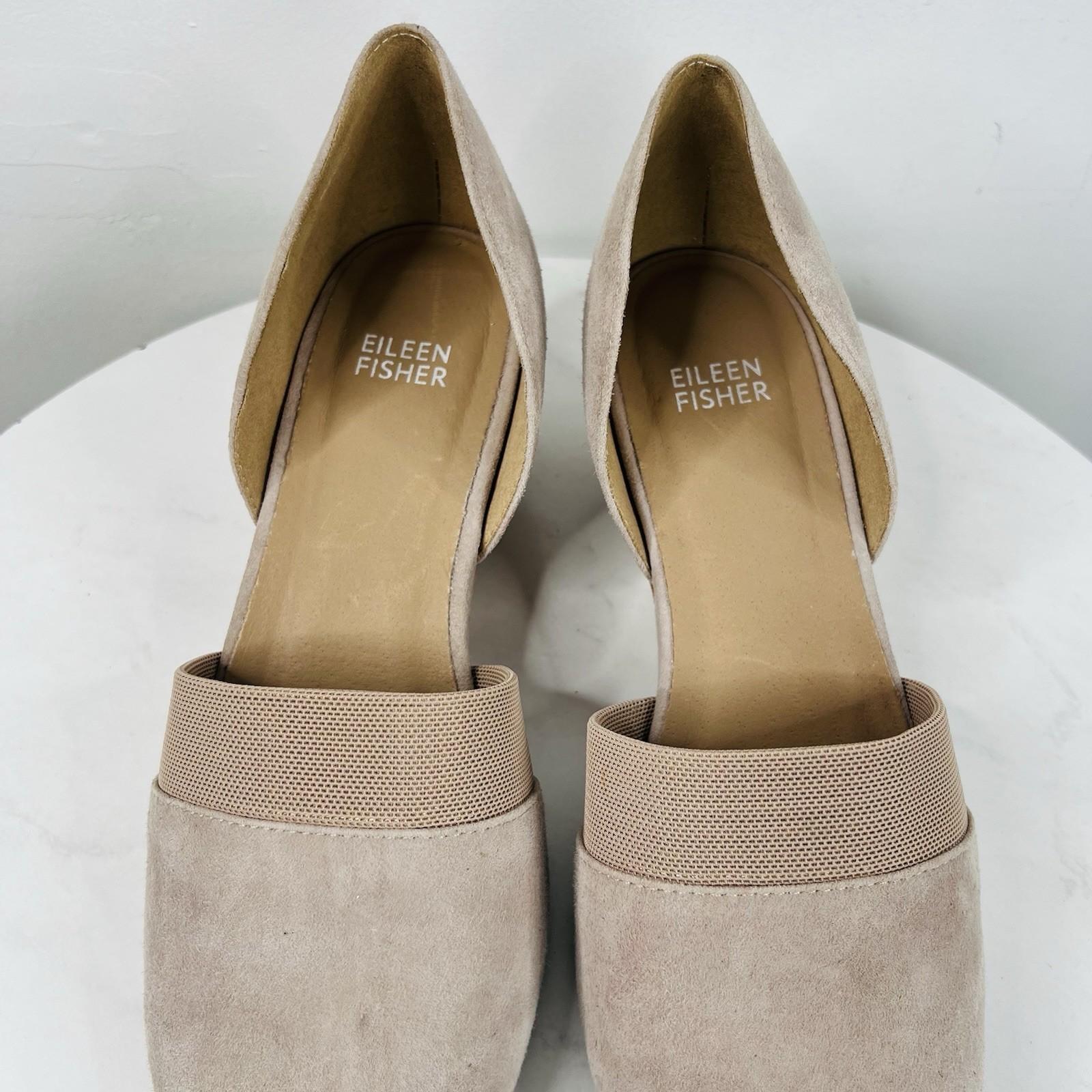 Eileen Fisher Hilly Wedge d'Orsay Pump Size 9 Taupe Suede Heels Slip On Shoes