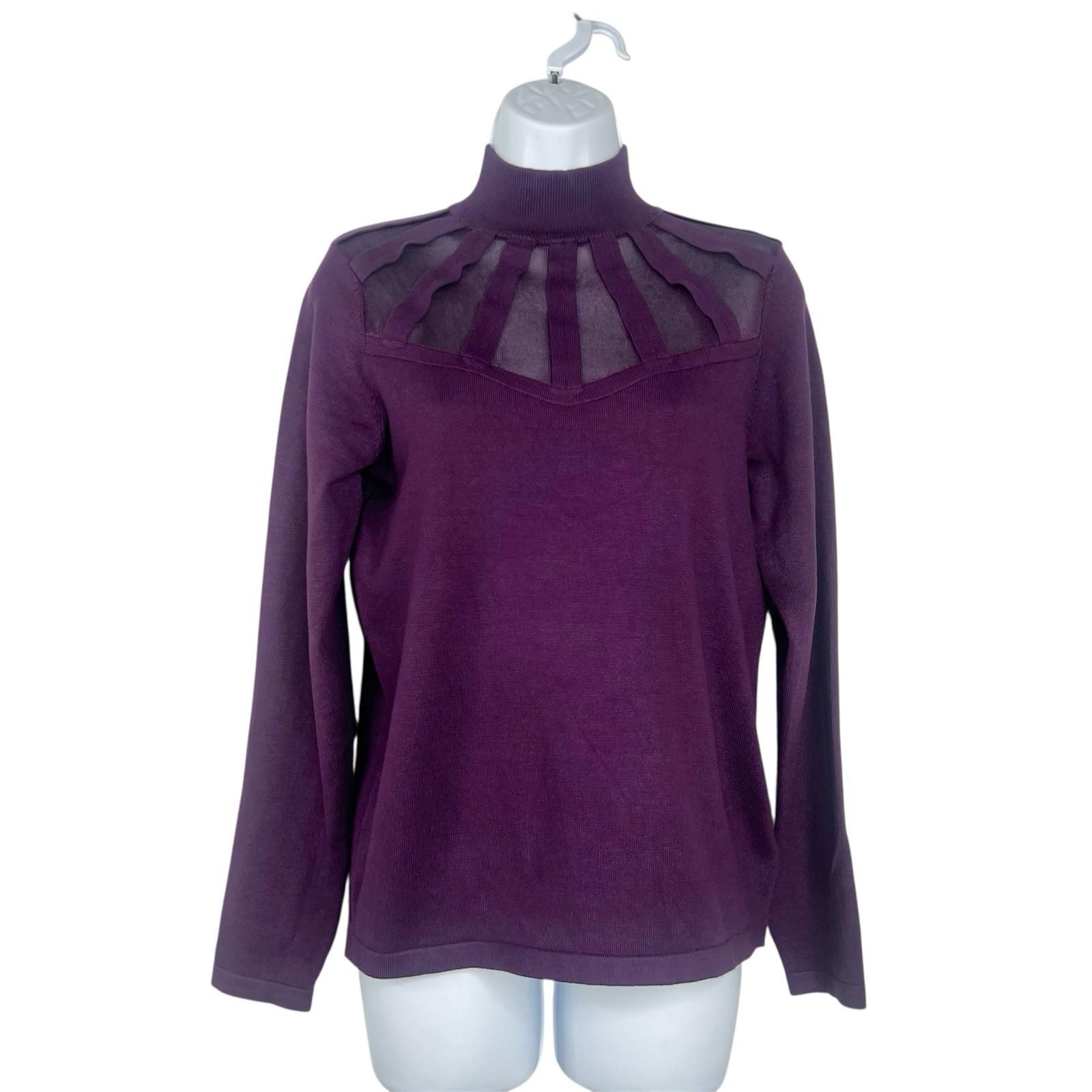 Carmen Marc Valvo Women Sweater Size M Purple Knit High Neck Cozzy New