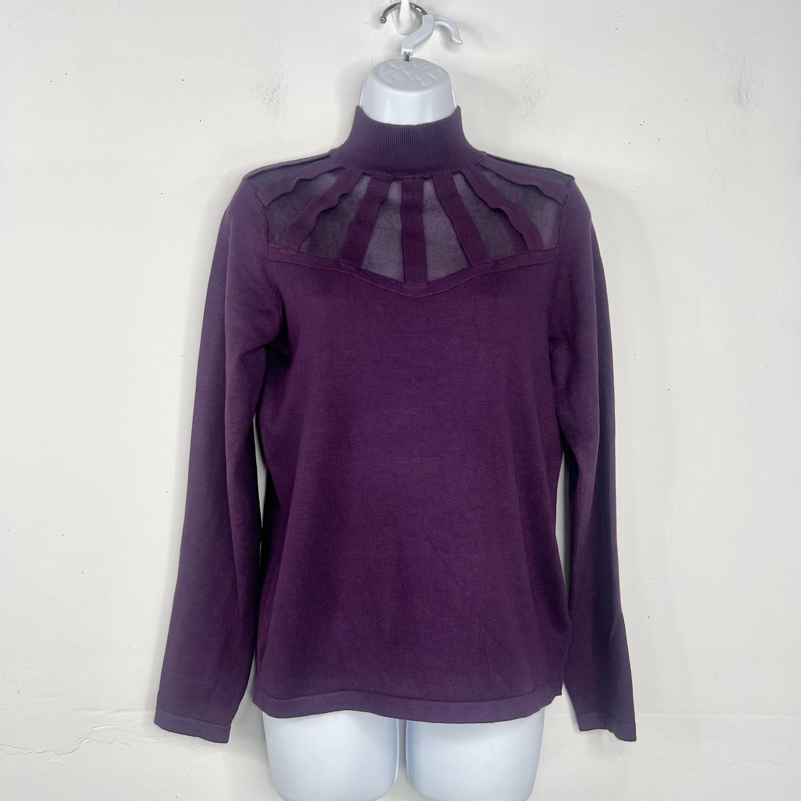 Carmen Marc Valvo Women Sweater Size M Purple Knit High Neck Cozzy New