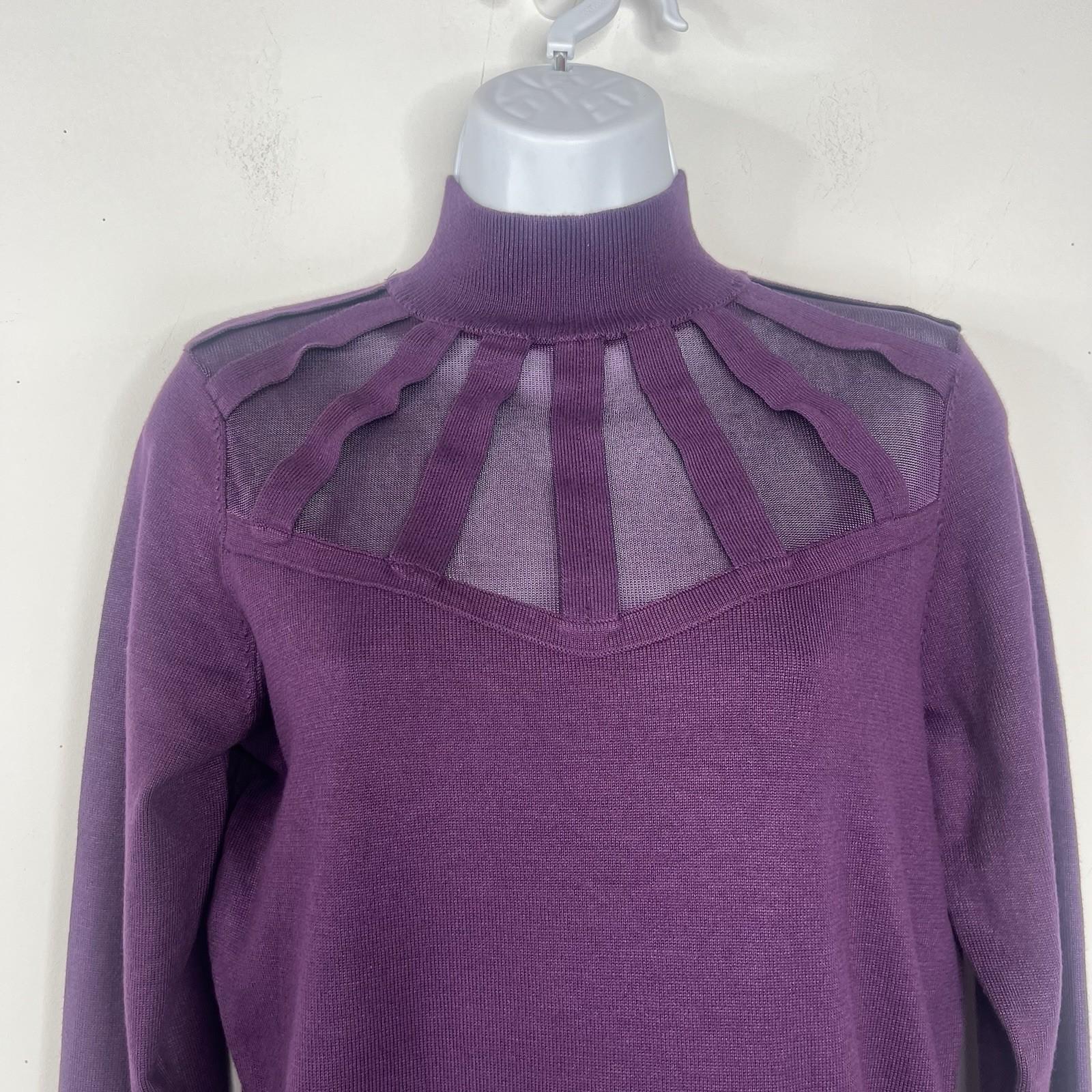 Carmen Marc Valvo Women Sweater Size M Purple Knit High Neck Cozzy New