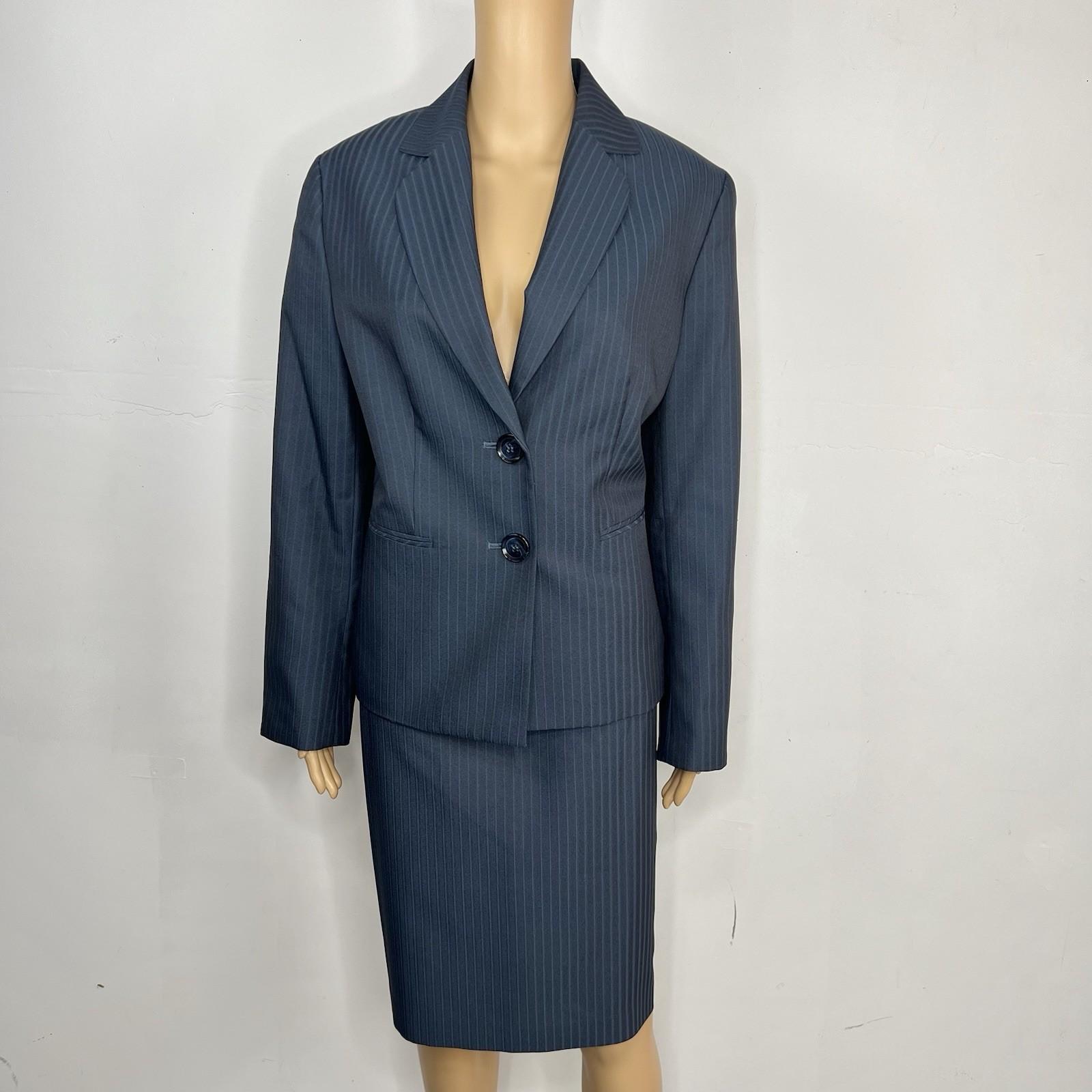 Evan Picone Women Skirt 10 Suit 12 Blue Striped Career Business Timeless New