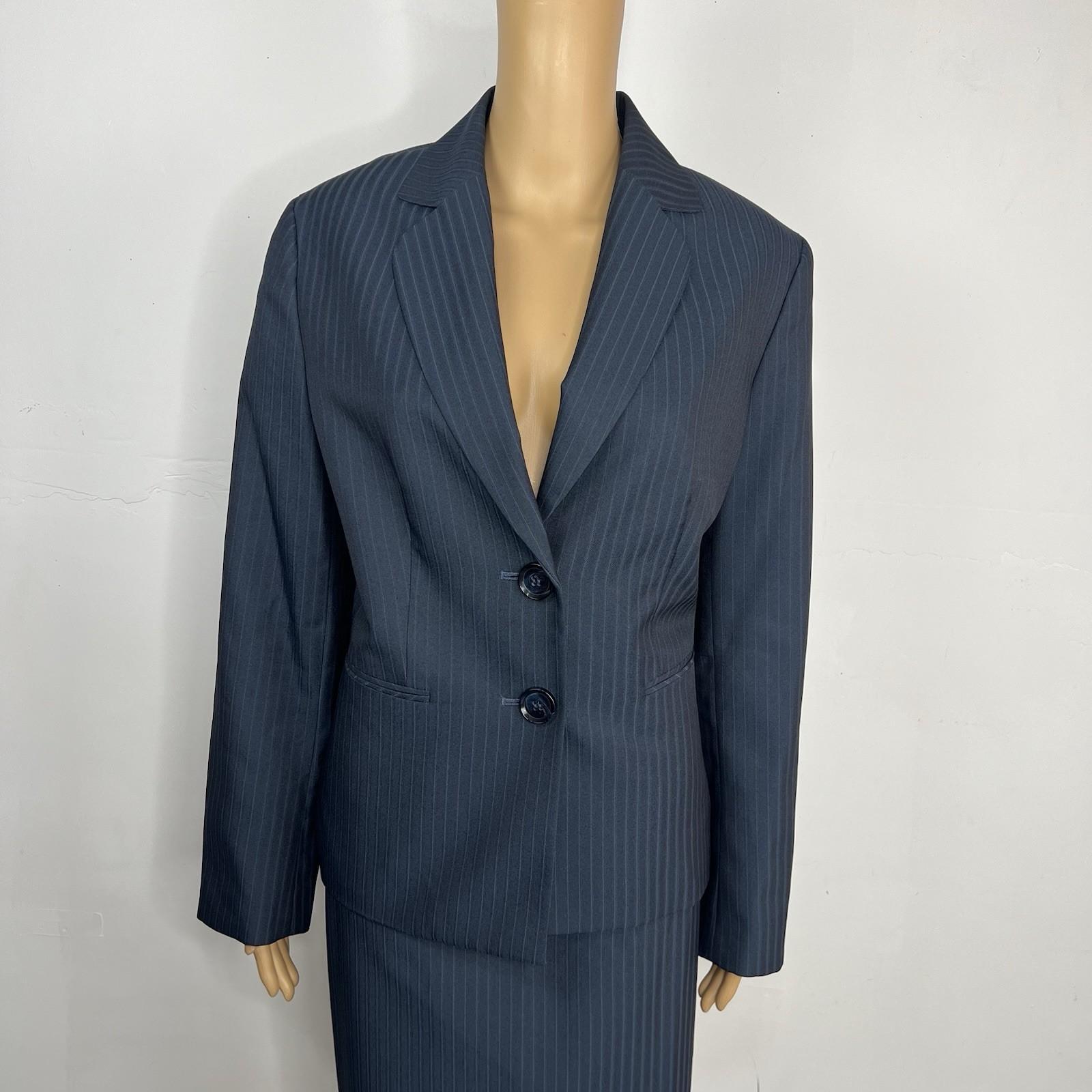 Evan Picone Women Skirt 10 Suit 12 Blue Striped Career Business Timeless New