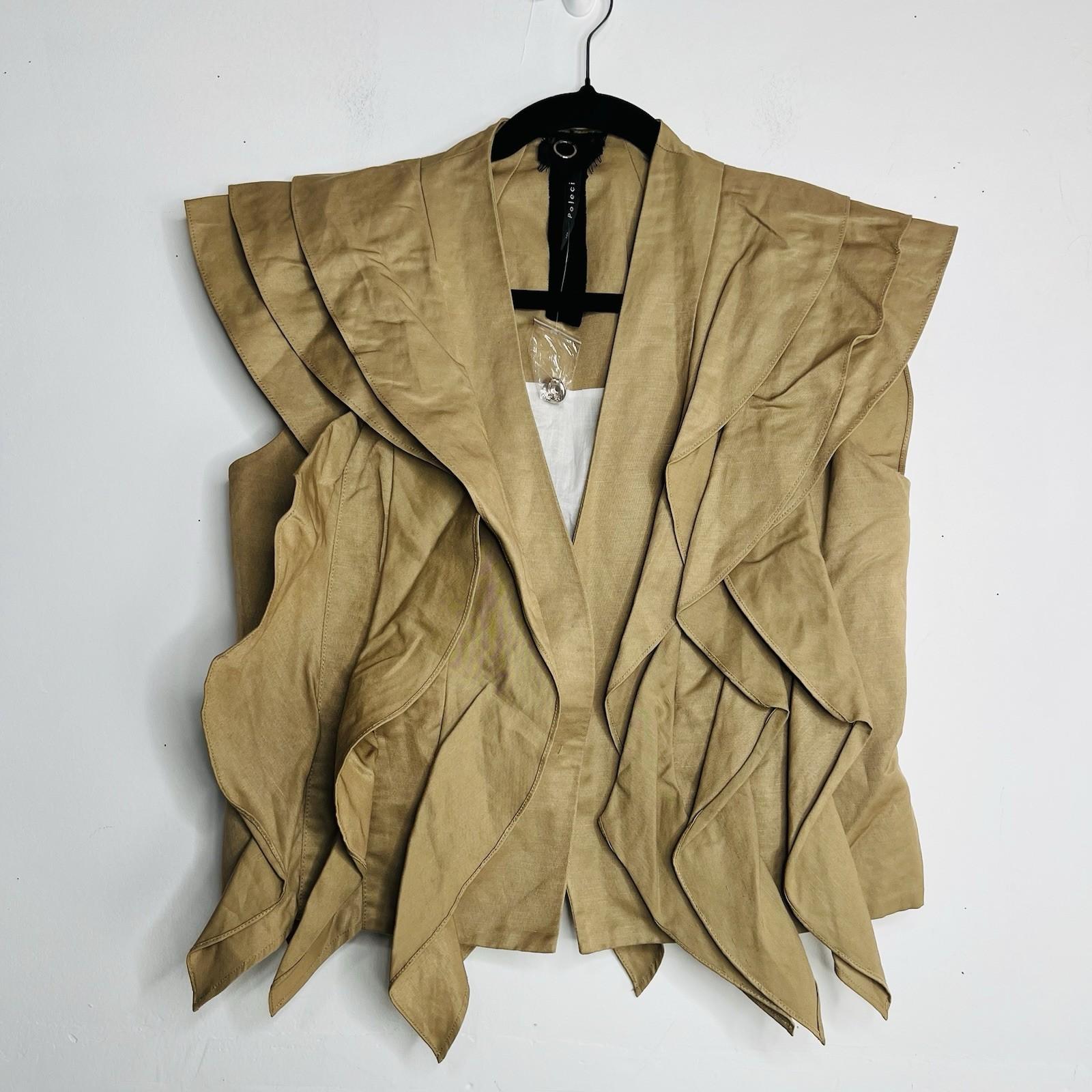 Poleci Sleeveless Ruffle Top Vest Size 6 Khaki Urban Chic Bustle Details New