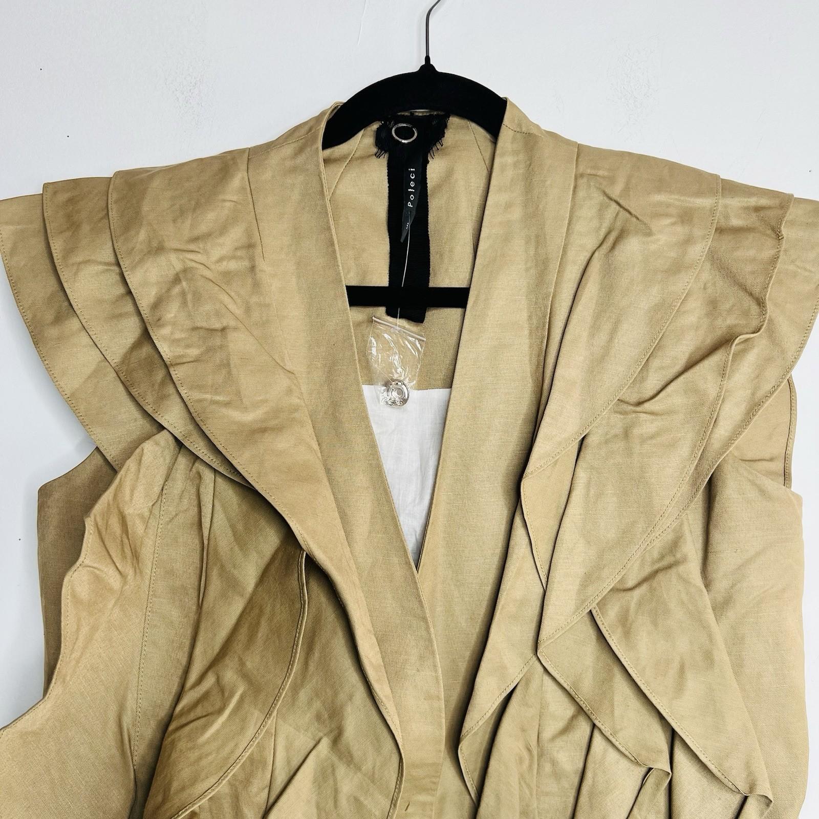 Poleci Sleeveless Ruffle Top Vest Size 6 Khaki Urban Chic Bustle Details New