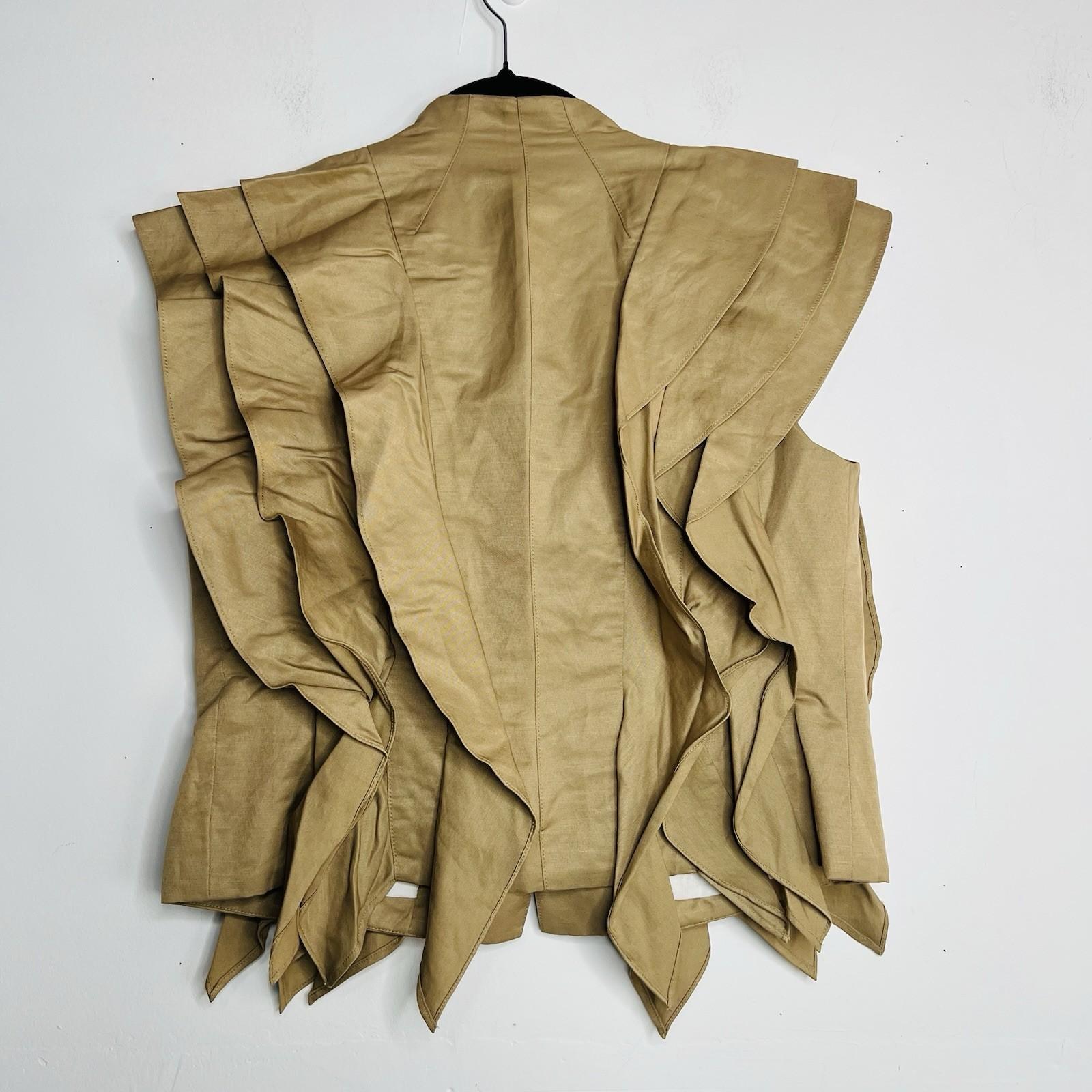Poleci Sleeveless Ruffle Top Vest Size 6 Khaki Urban Chic Bustle Details New