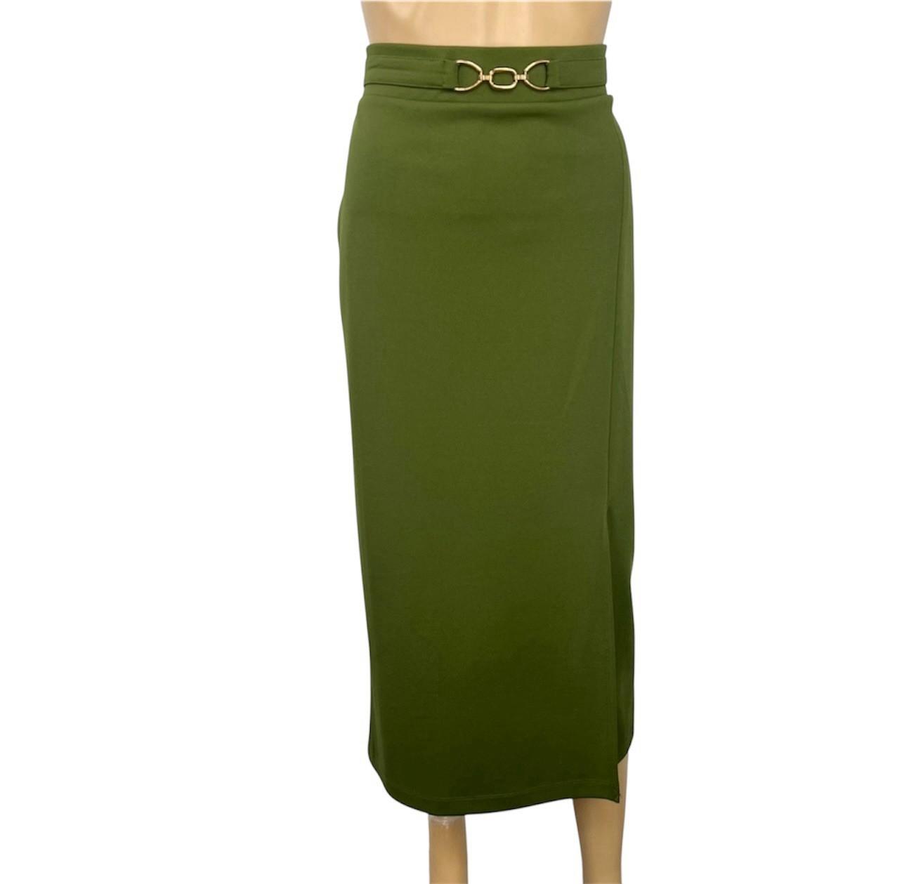 New York Clothing Co Stretch Pencil Skirt Size M Olive Green Mid Length New