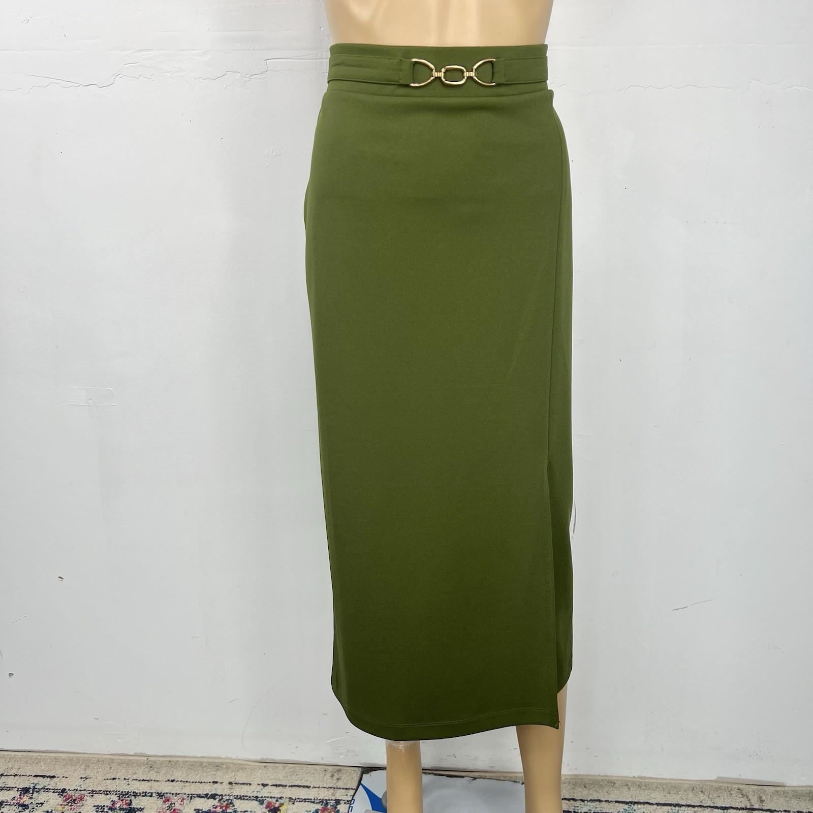 New York Clothing Co Stretch Pencil Skirt Size M Olive Green Mid Length New
