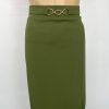 New York Clothing Co Stretch Pencil Skirt Size M Olive Green Mid Length New