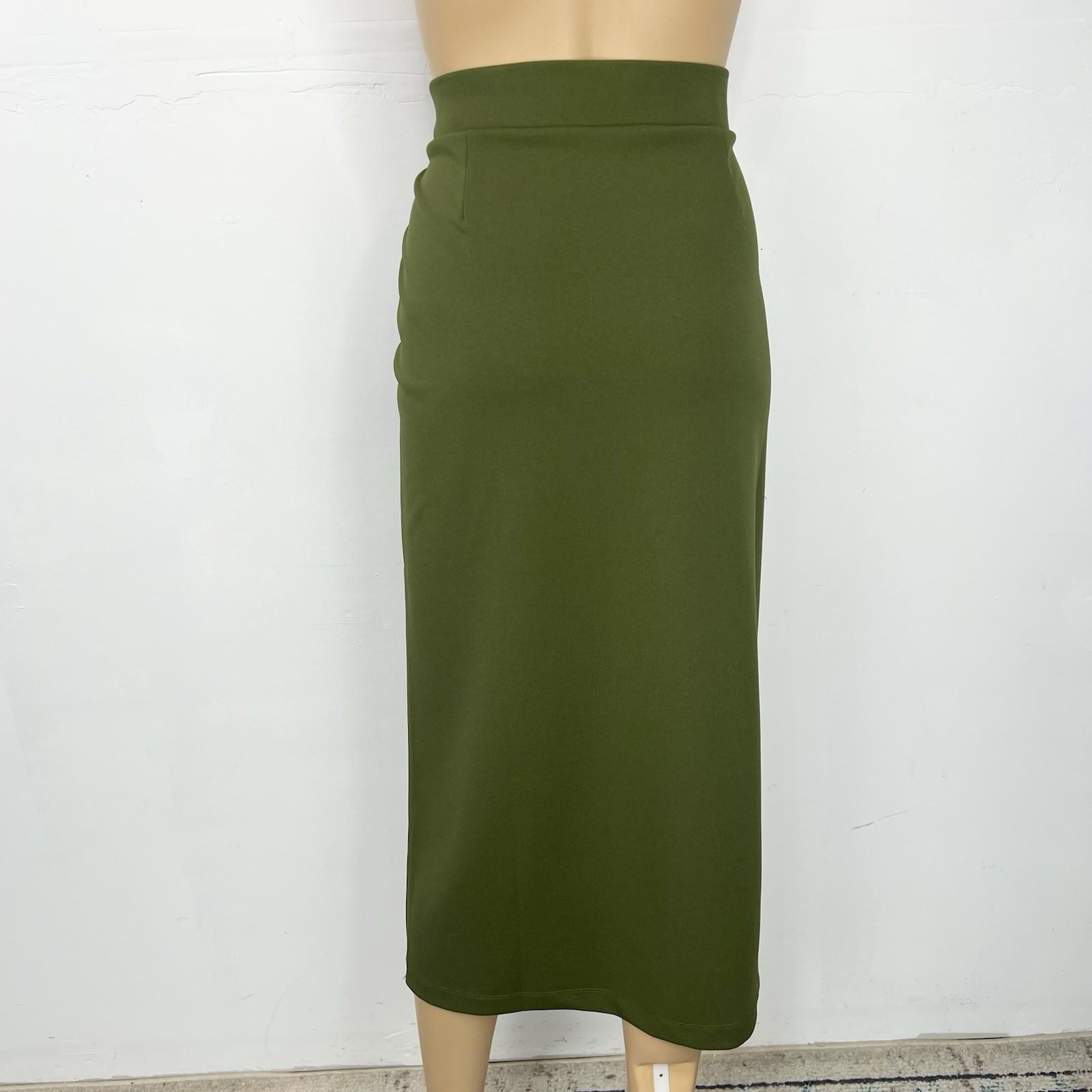 New York Clothing Co Stretch Pencil Skirt Size M Olive Green Mid Length New