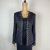 SIONI Women Knit Skirt Suit Top Size 8 Blue Metallic Beaded Timeless Cardigan