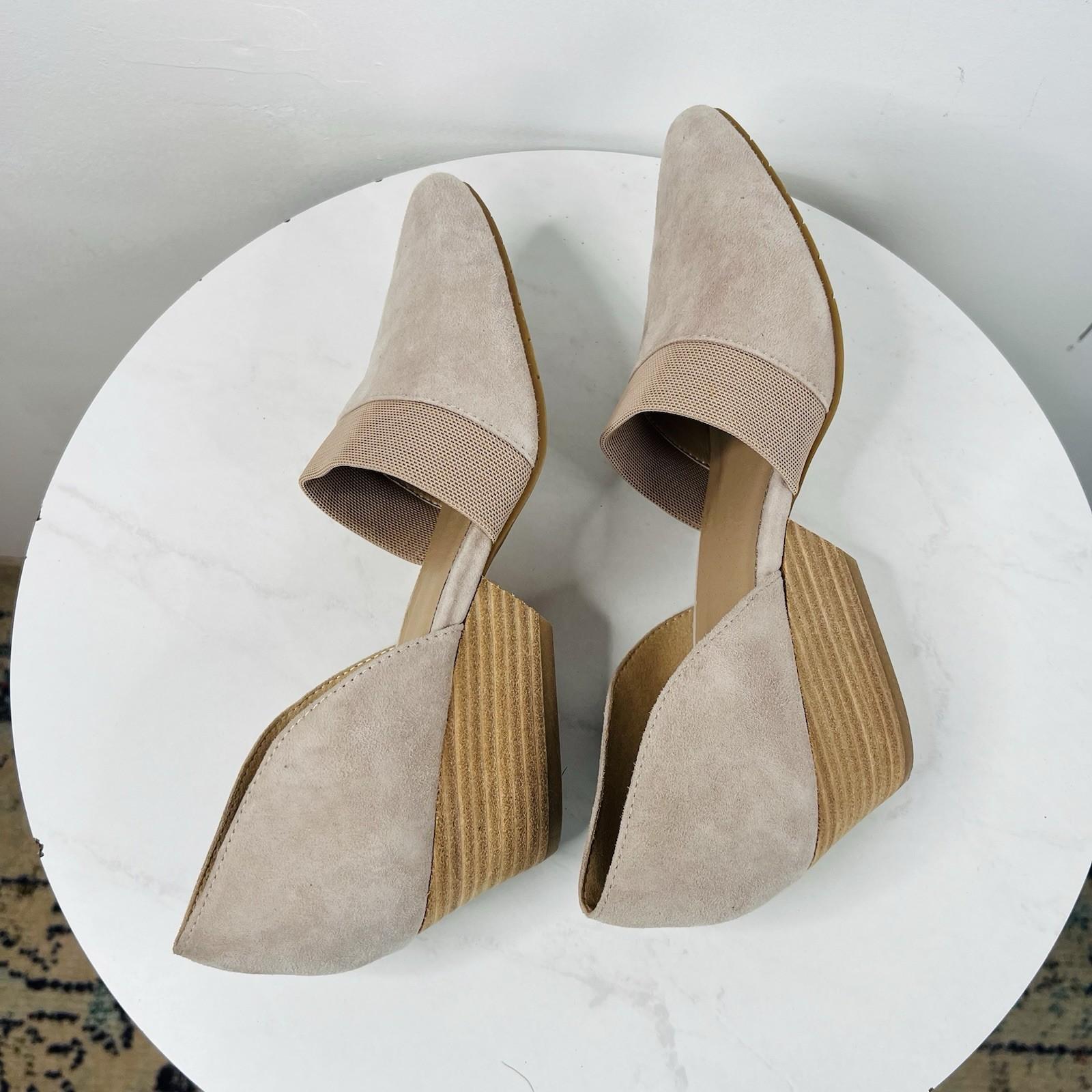 Eileen Fisher Hilly Wedge d'Orsay Pump Size 9 Taupe Suede Heels Slip On Shoes