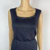 SIONI Women Knit Skirt Suit Top Size 8 Blue Metallic Beaded Timeless Cardigan