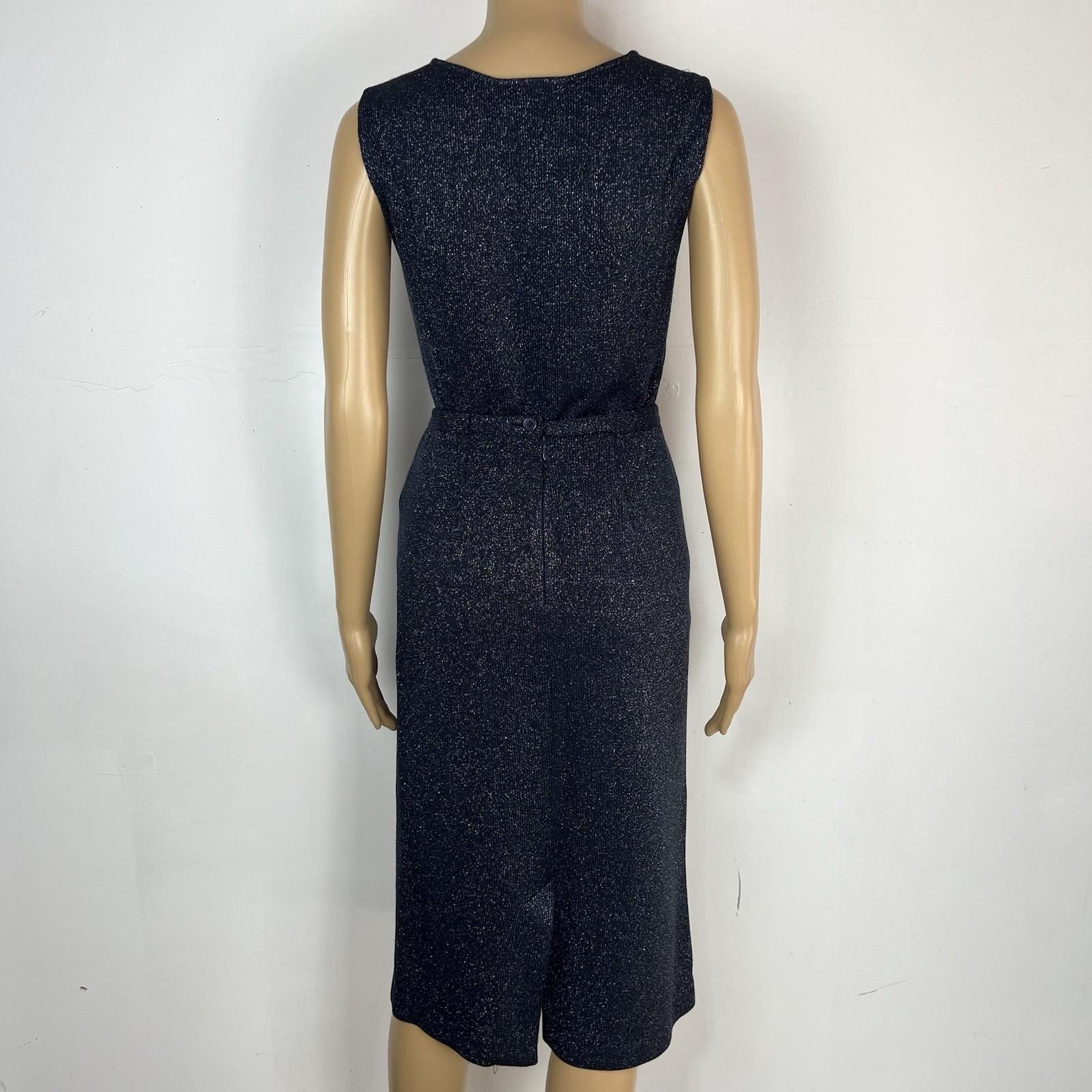 SIONI Women Knit Skirt Suit Top Size 8 Blue Metallic Beaded Timeless Cardigan