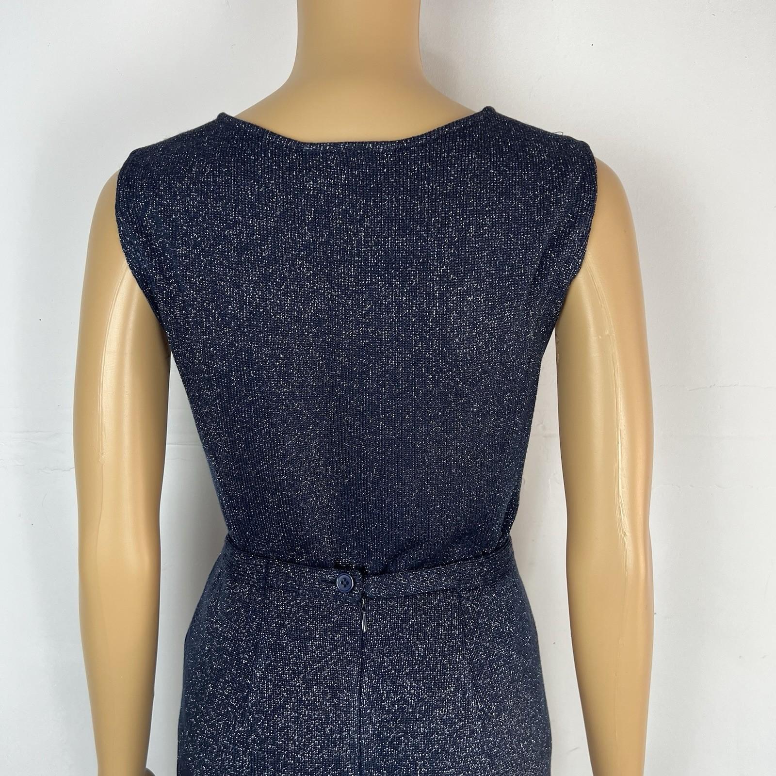 SIONI Women Knit Skirt Suit Top Size 8 Blue Metallic Beaded Timeless Cardigan