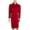Tahari ASL Women Skirt Suit Size 10 Ruby Red Ruffle Collar Cuff Lined 2PC Career