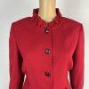 Tahari ASL Women Skirt Suit Size 10 Ruby Red Ruffle Collar Cuff Lined 2PC Career