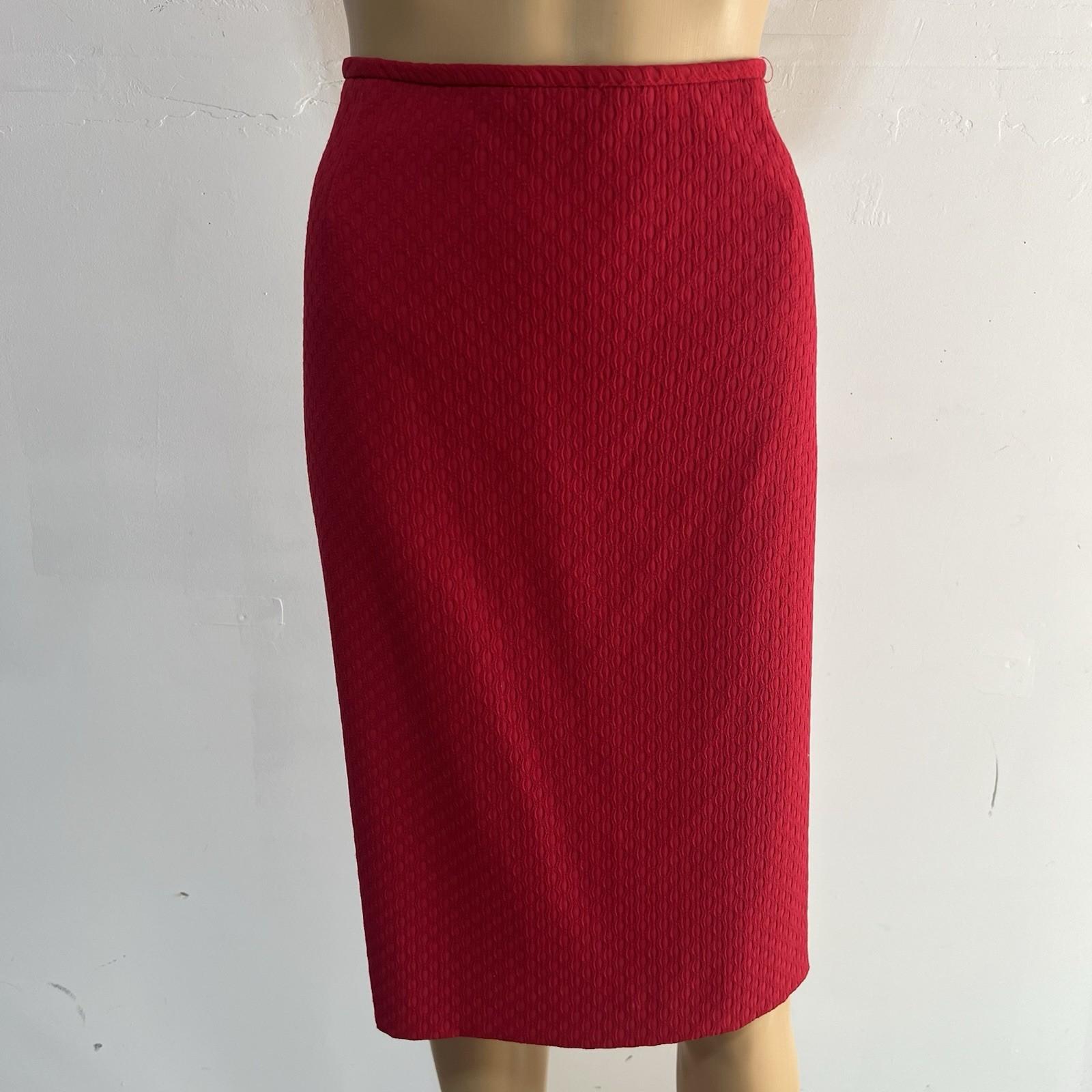Tahari ASL Women Skirt Suit Size 10 Ruby Red Ruffle Collar Cuff Lined 2PC Career