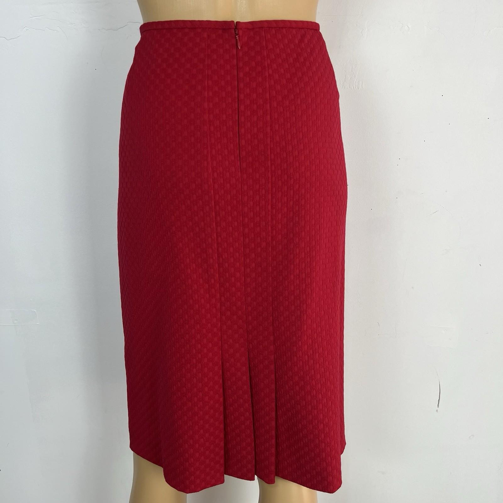 Tahari ASL Women Skirt Suit Size 10 Ruby Red Ruffle Collar Cuff Lined 2PC Career
