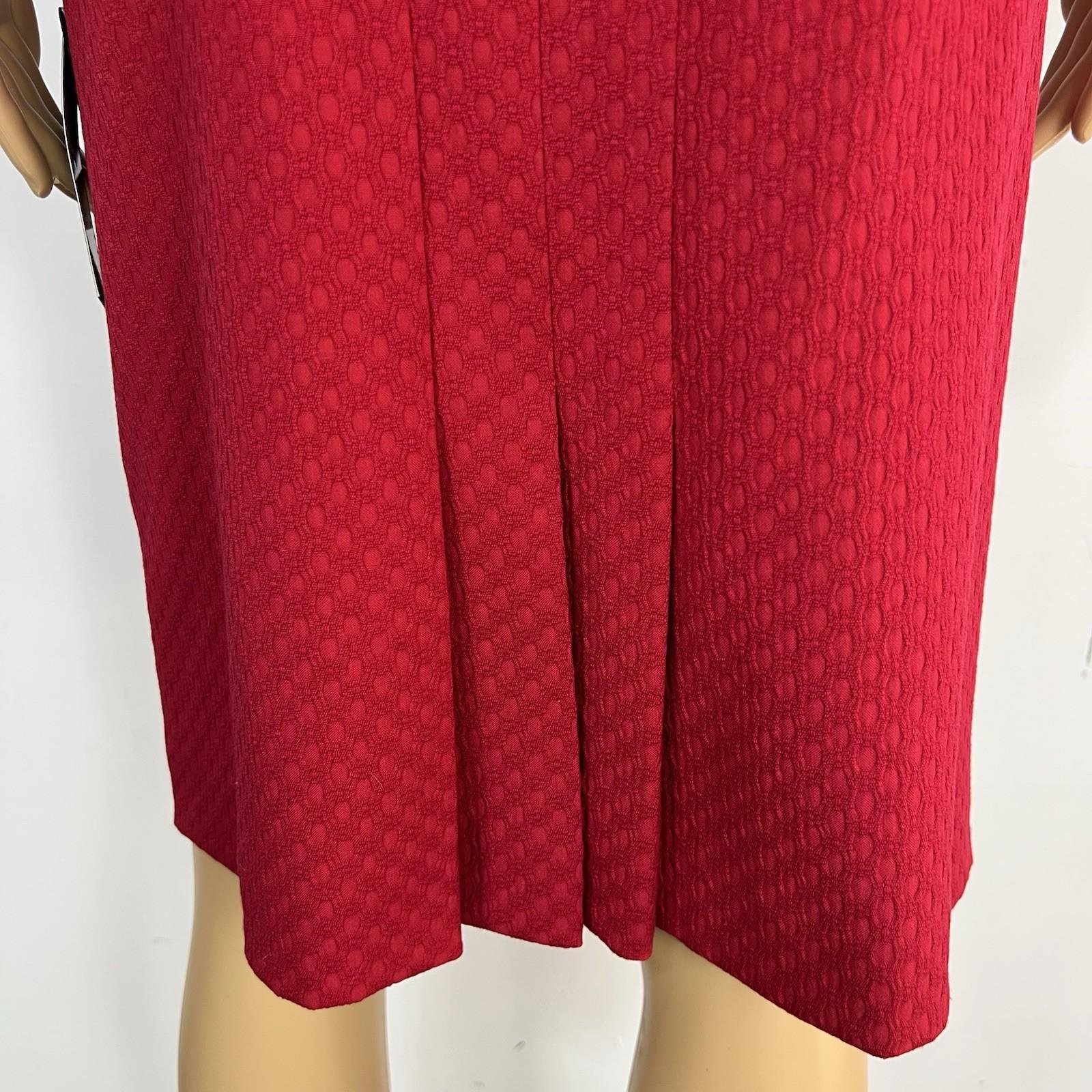 Tahari ASL Women Skirt Suit Size 10 Ruby Red Ruffle Collar Cuff Lined 2PC Career