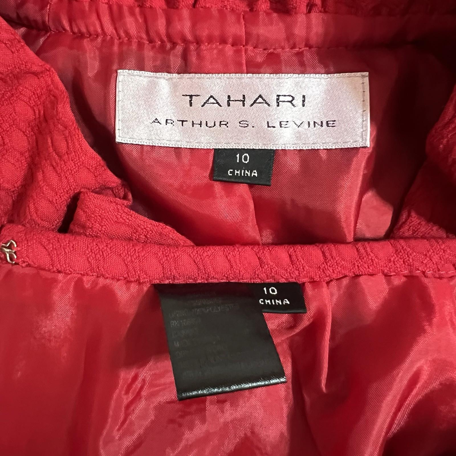Tahari ASL Women Skirt Suit Size 10 Ruby Red Ruffle Collar Cuff Lined 2PC Career