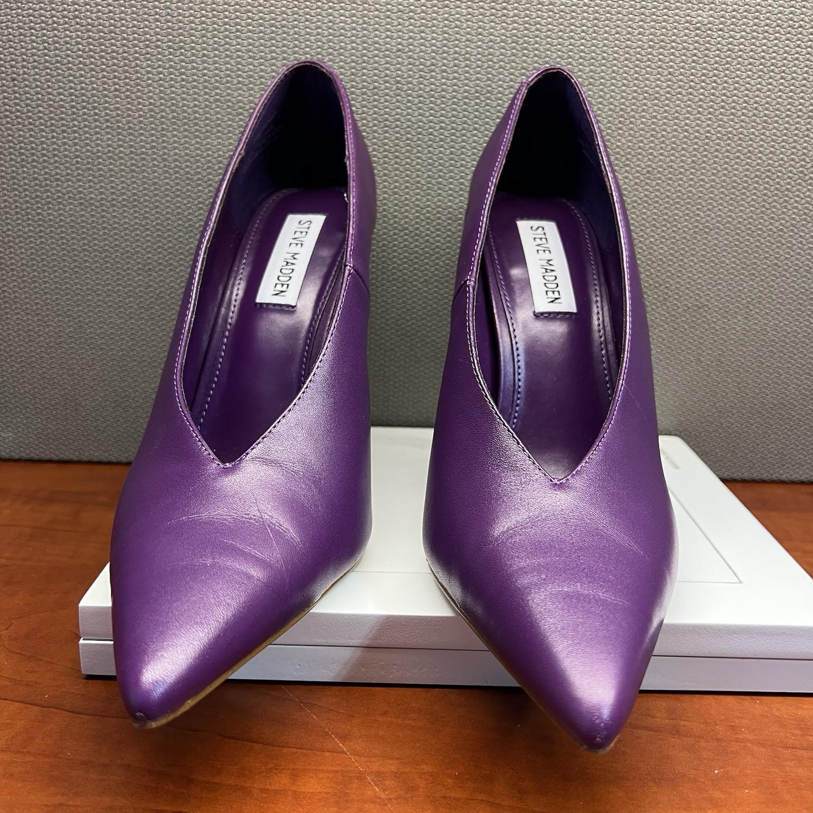 10-194.jpg Steve Madden Sedona Leather Shoes Size 8M Purple Pointed Toes Pump Spool Heel