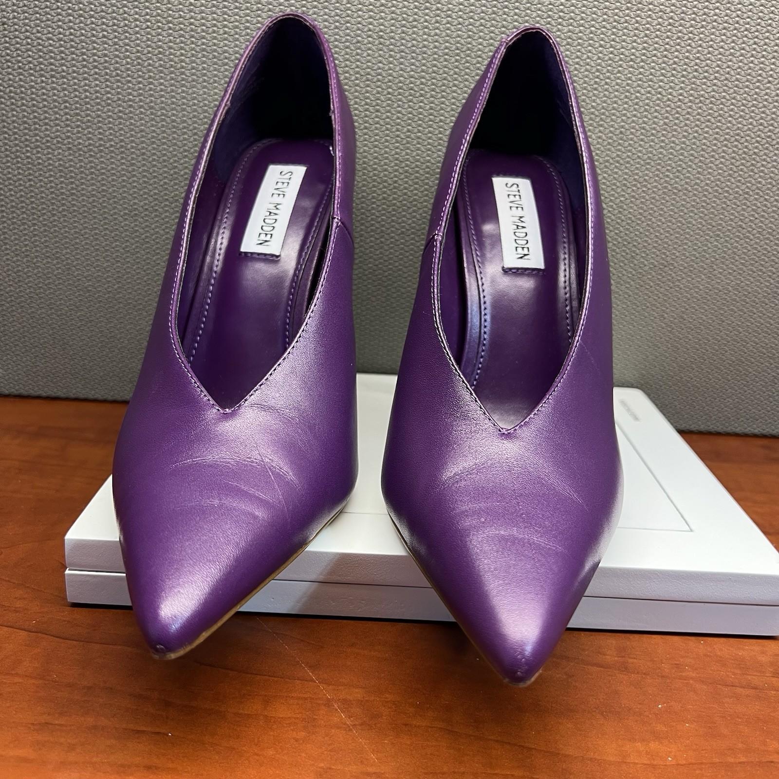 10-195.jpg Steve Madden Sedona Leather Shoes Size 8M Purple Pointed Toes Pump Spool Heel