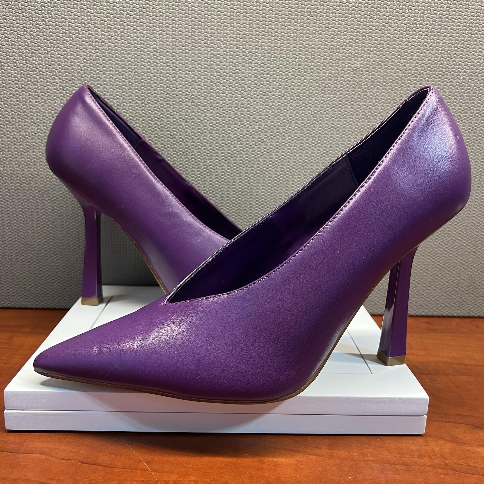 10-197.jpg Steve Madden Sedona Leather Shoes Size 8M Purple Pointed Toes Pump Spool Heel